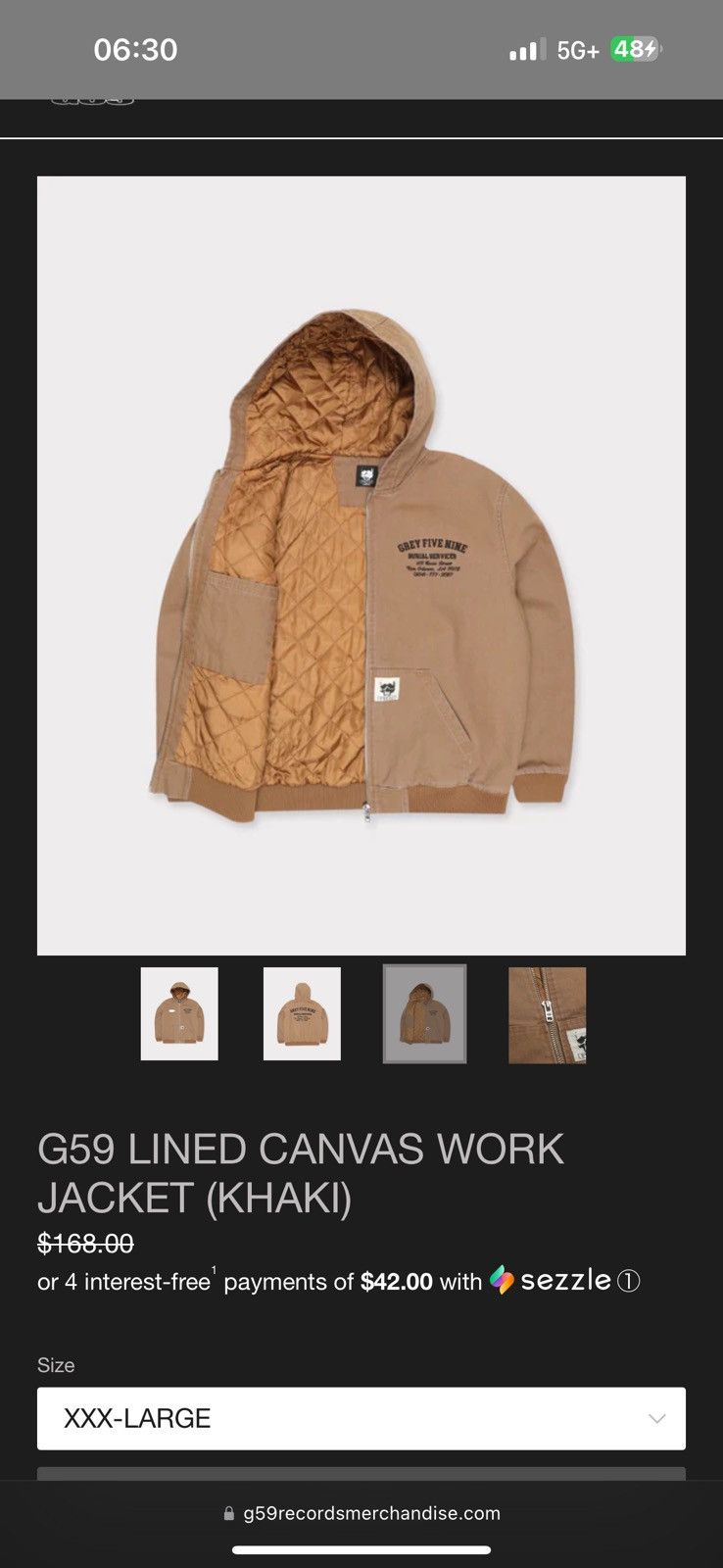 G59 Records G59 LINED CANVAS WORK JACKET (KHAKI) Size US XXL / EU 58 / 5 - 3 Thumbnail
