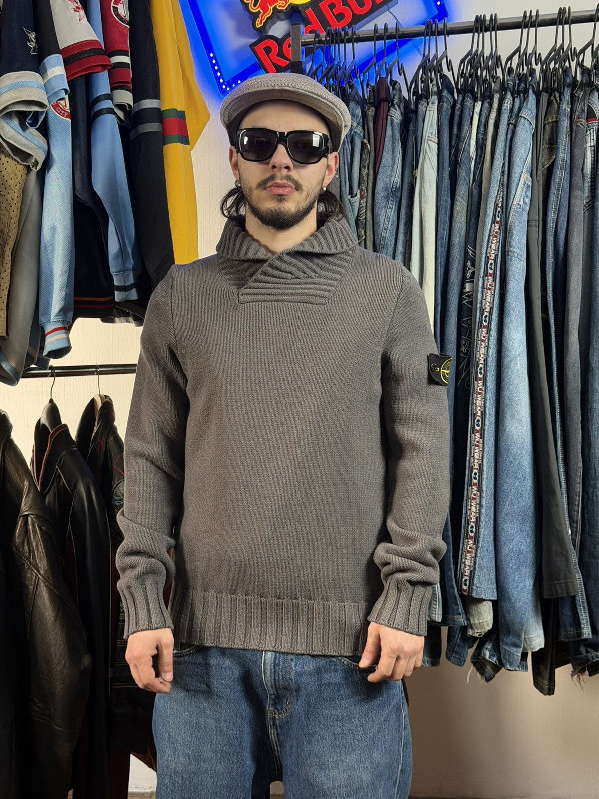 Stone Island Grey Knit Sweater • Vintage Roll Neck Pullover
