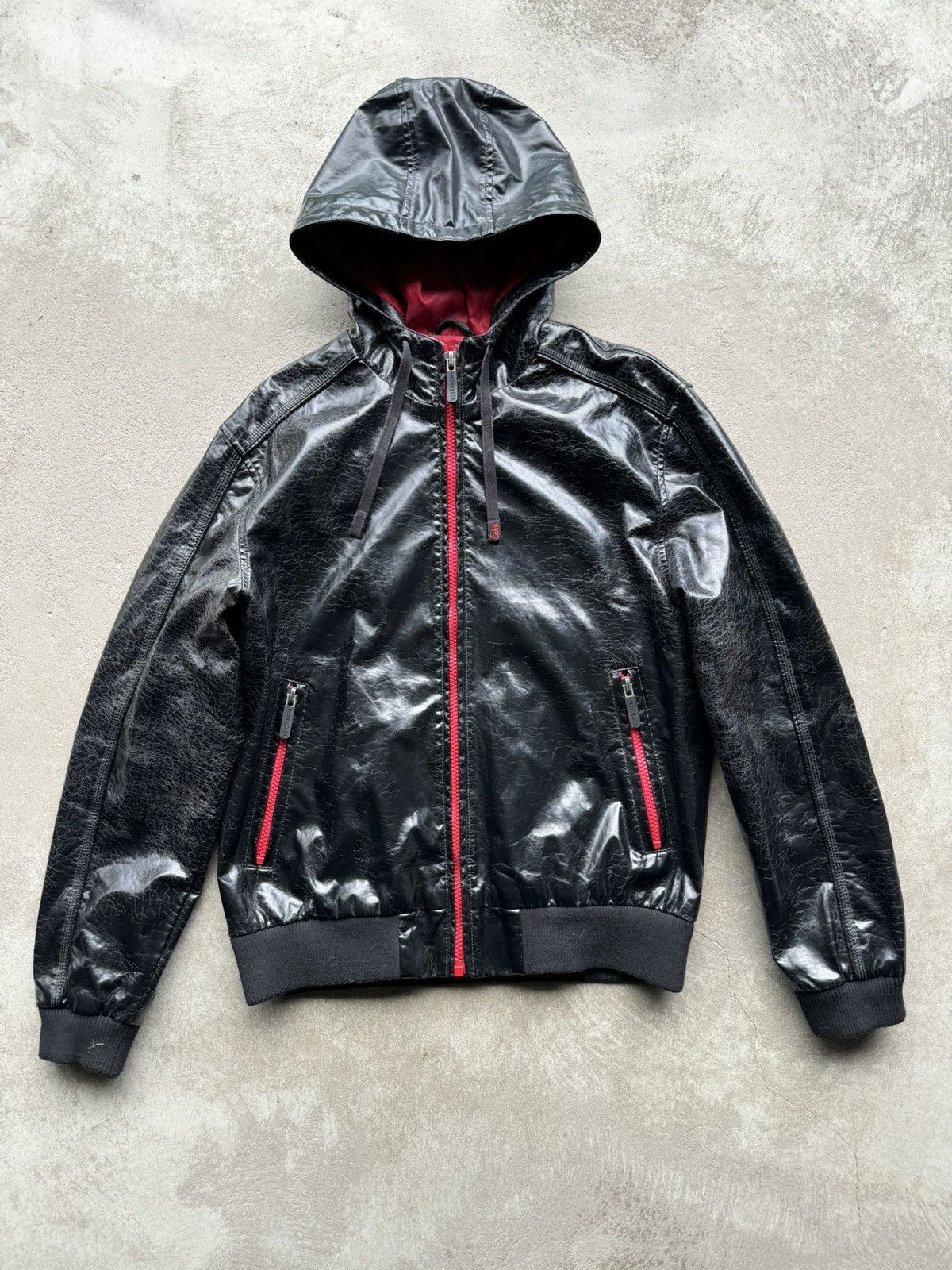 image of Ecko Unltd Vintage Zip Vinyl Jacket Rap Hip Hop in Black, Men's (Size Large)