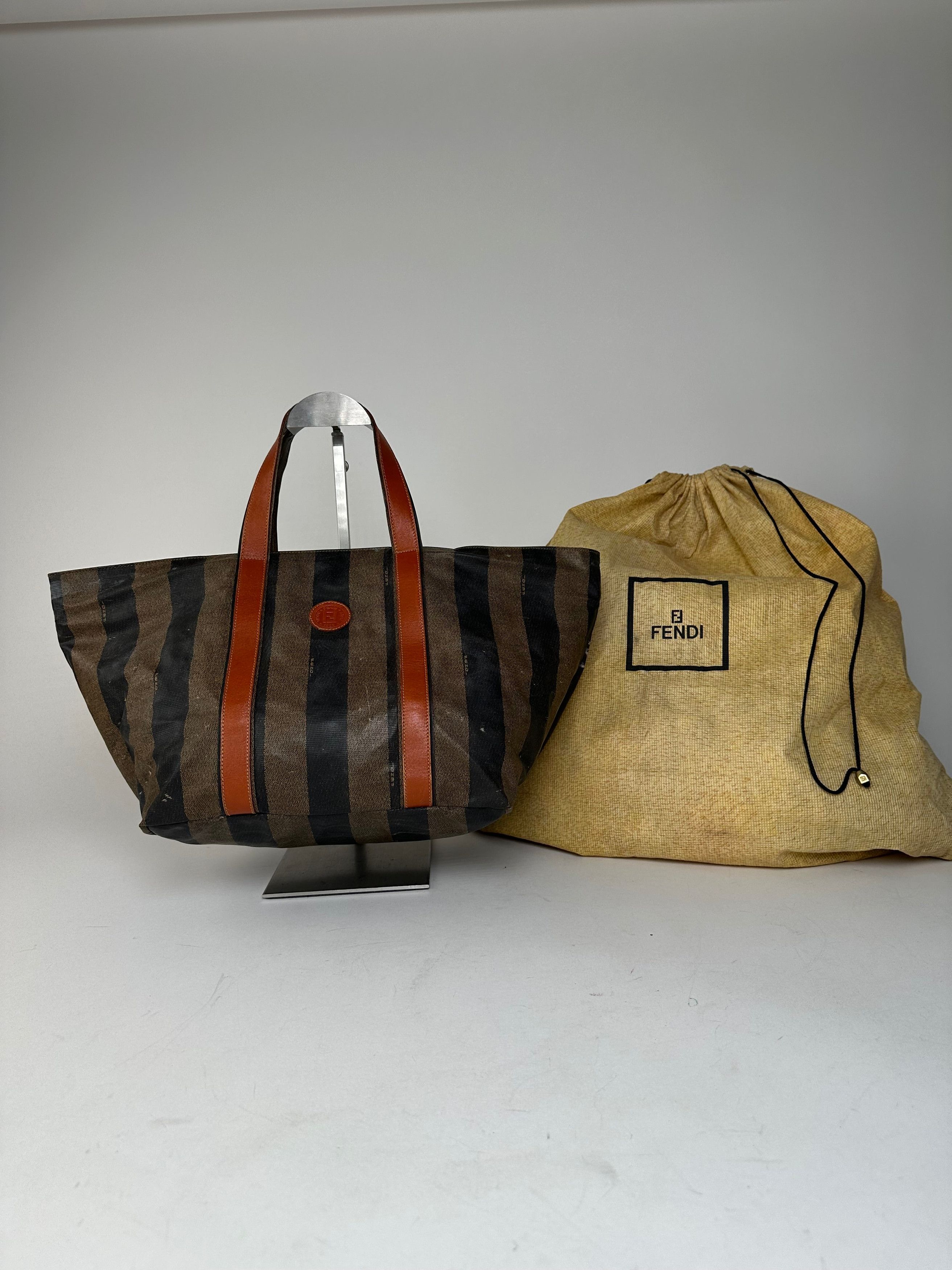 Fendi Vintage Striped Leather Handbag Orange Brown Size ONE SIZE - 1 Thumbnail