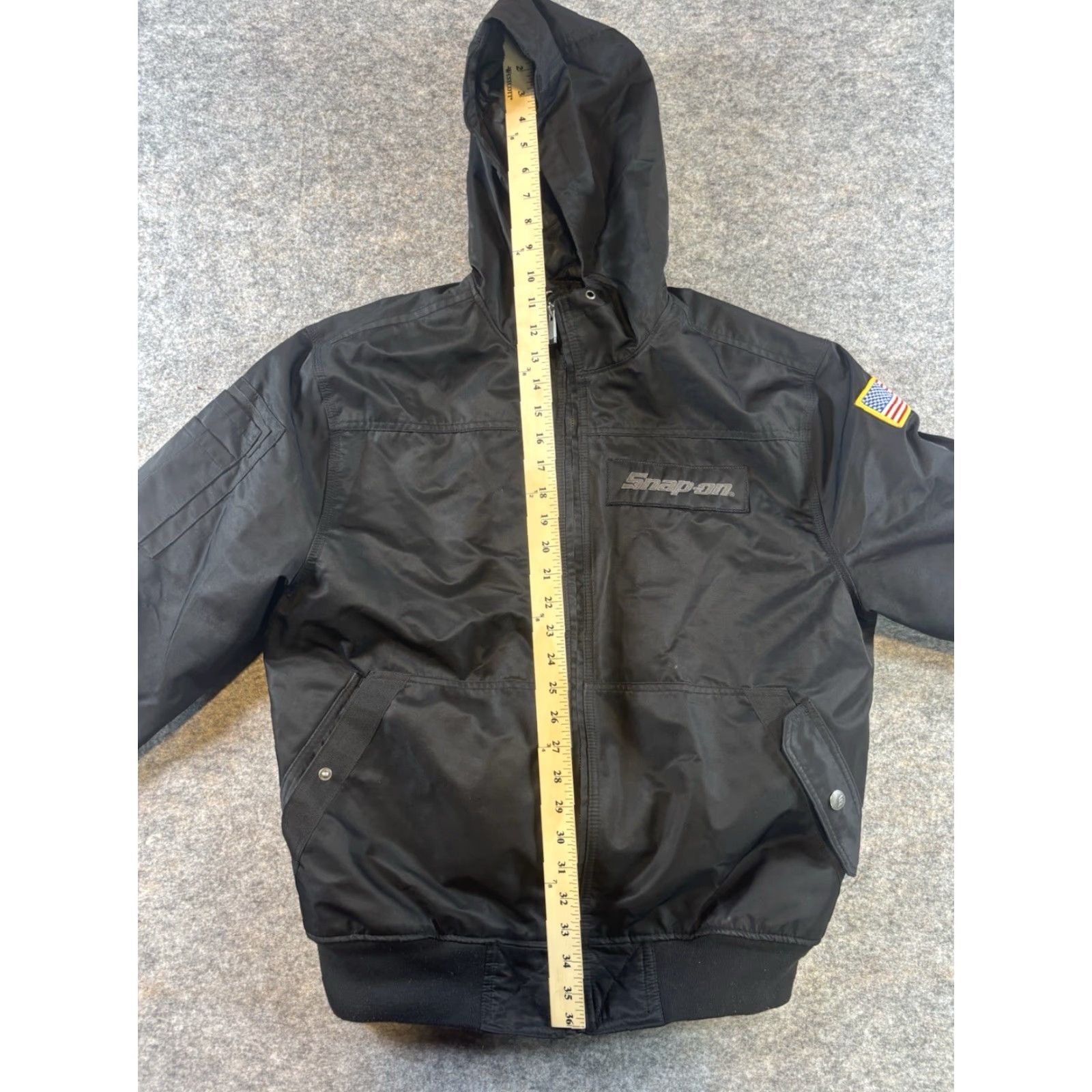 Vintage Snap-On Men's Black Hooded Work Jacket Canvas with American Flag Patch M Jacket Mens Black Canvas Hooded Work Jacket with Flag Patch Size US M / EU 48-50 / 2 - 3 Thumbnail