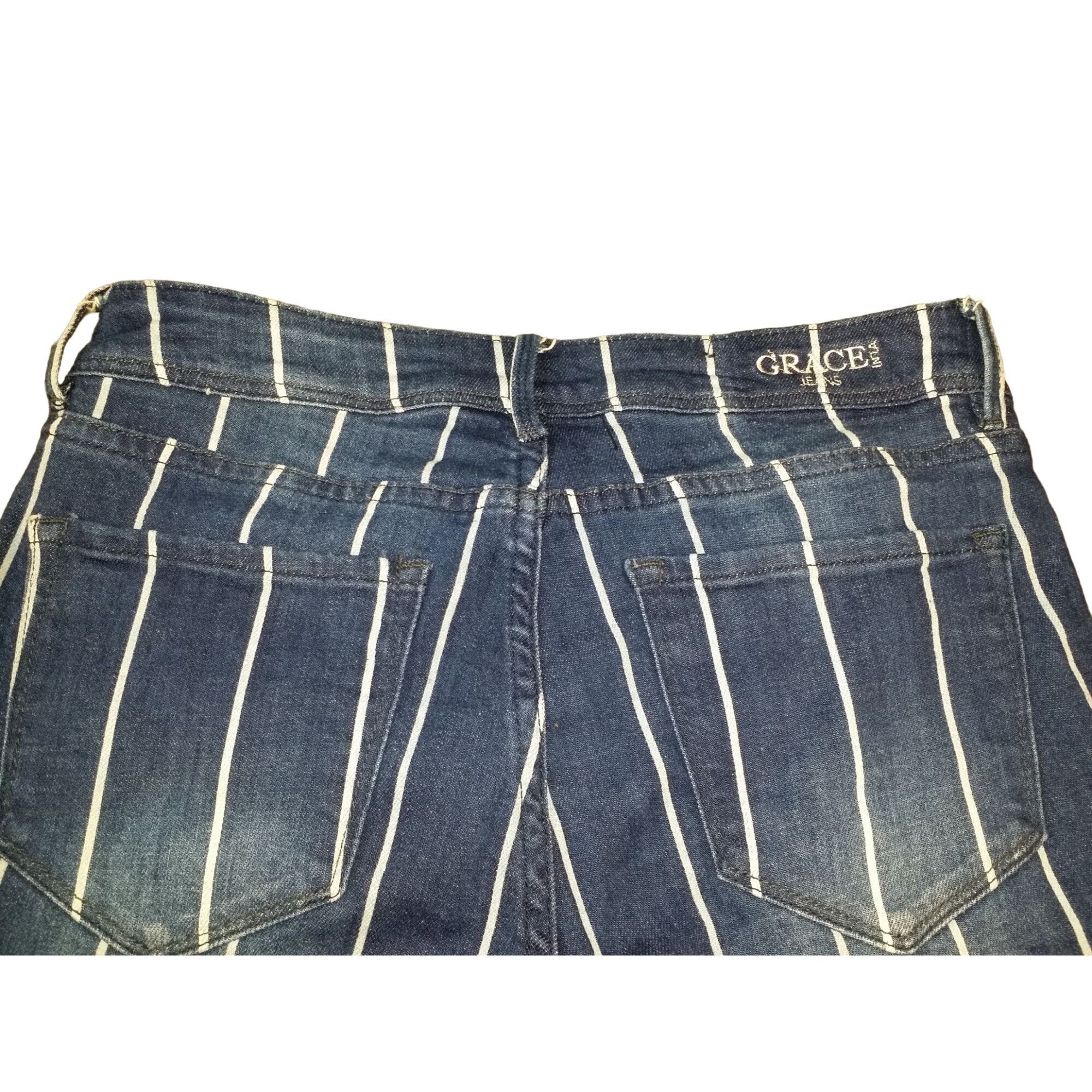 Grace in LA Grace In LA Jeans Women Sz 27 Pinstripe Flare Frayed Bell Bo Size 27" / US 4 / IT 40 - 9 Thumbnail