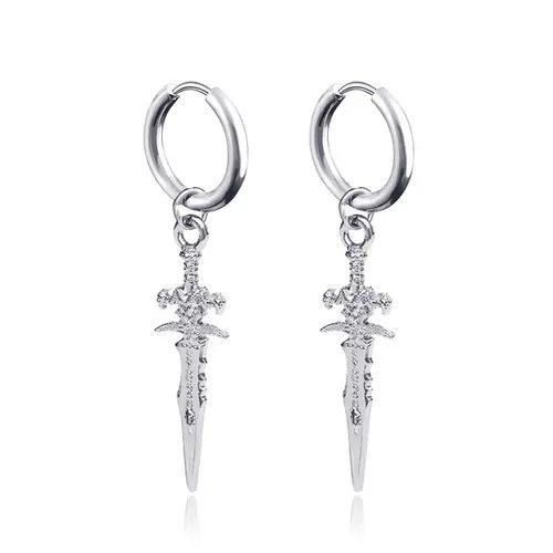 Other × Sterling Silver Titanium Steel Dagger Dangle Drop Earrings for Men Women Size ONE SIZE - 3 Thumbnail
