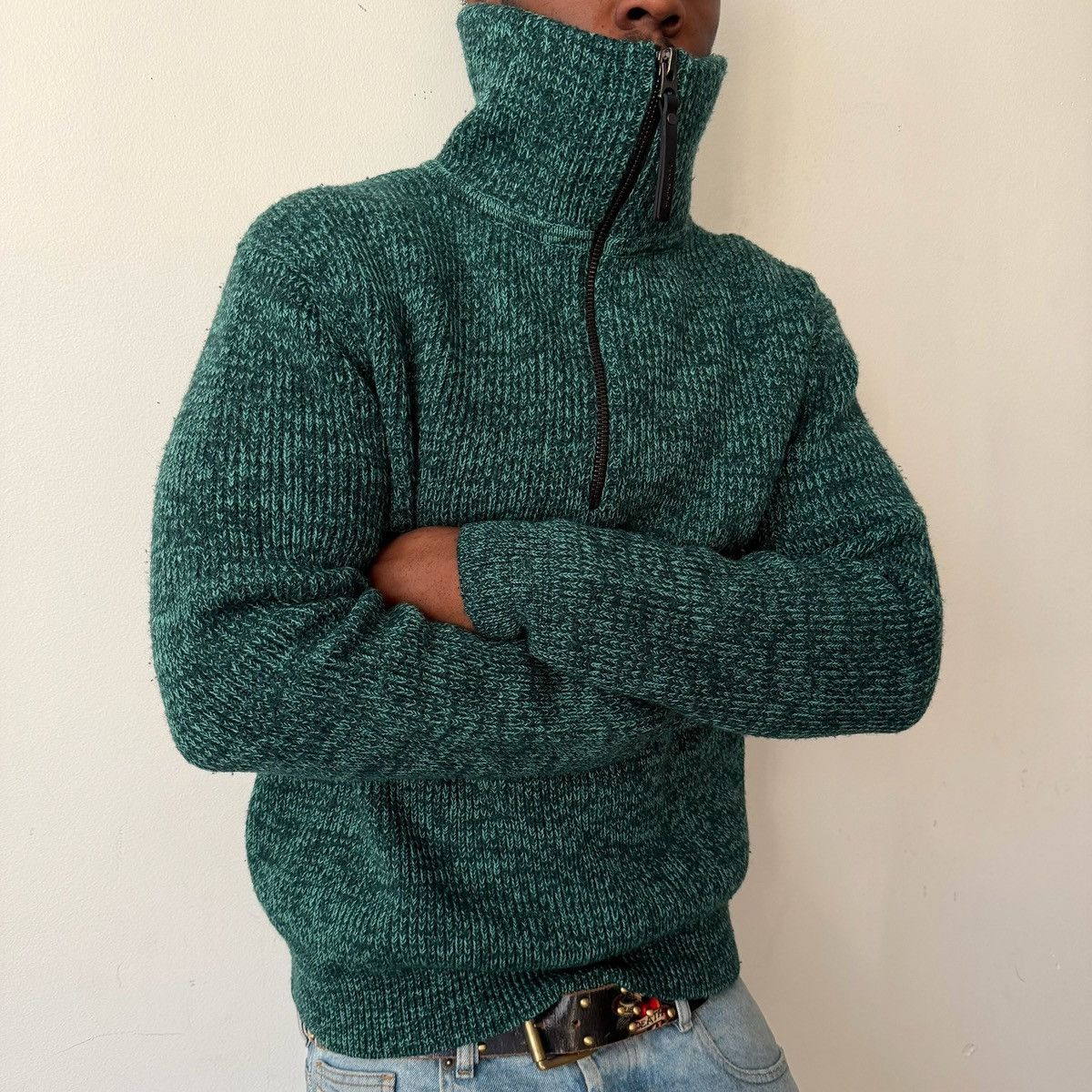 Acne Studios Acne Studios Half-Zip Ribbed Sweater in Forest Green L Size US L / EU 52-54 / 3 - 2 Thumbnail