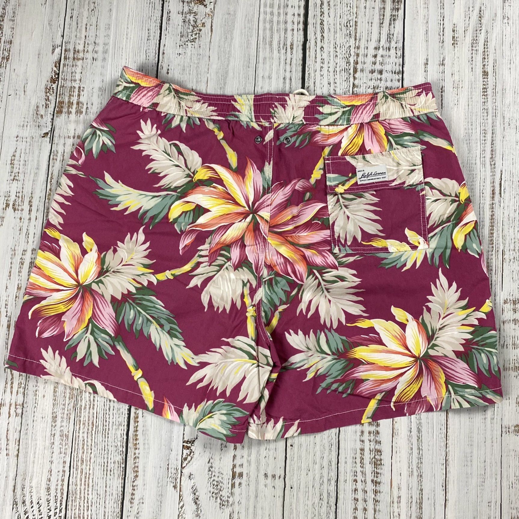 Polo Ralph Lauren Vintage Polo Ralph Lauren Men's Tropical Floral Print Swim Trunks XXL Pink 90s Beach Quick Dry Size US XXL / EU 58 / 5 - 5 Thumbnail