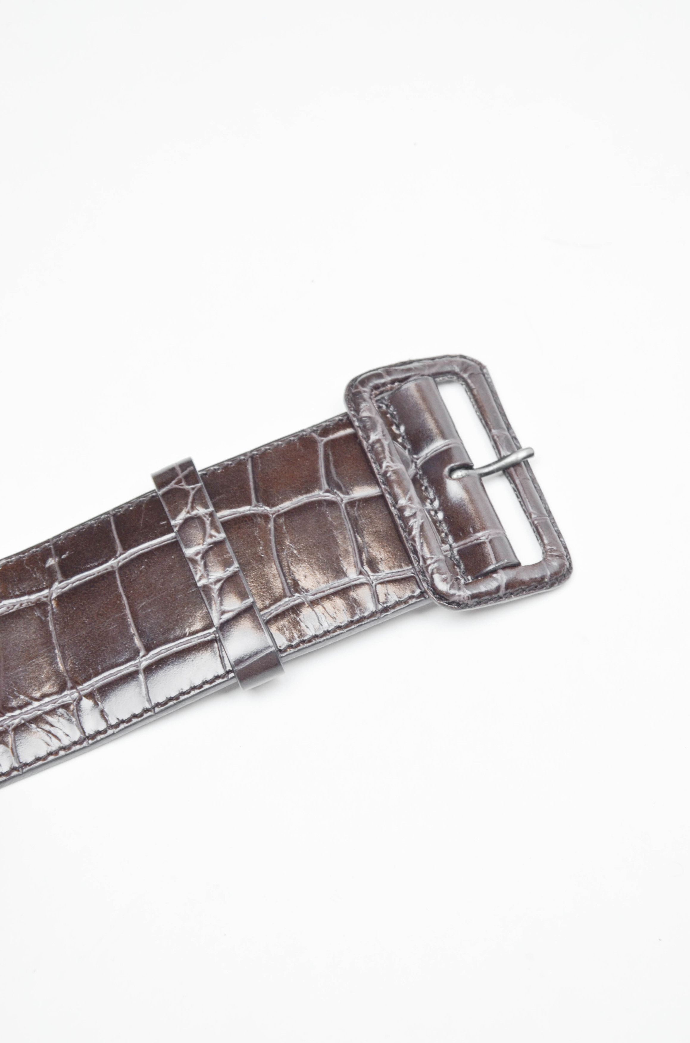 Prada Prada Women’s Crocodile Embossed Brown Leather Belt 75/30 Size ONE SIZE - 3 Thumbnail