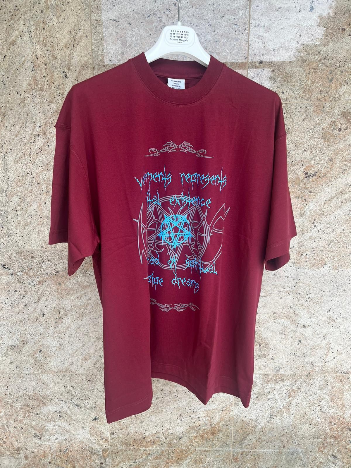 image of Vetements Vital Existence Logo T-Shirt Ss In Bordeaux, Men's (Size Small)