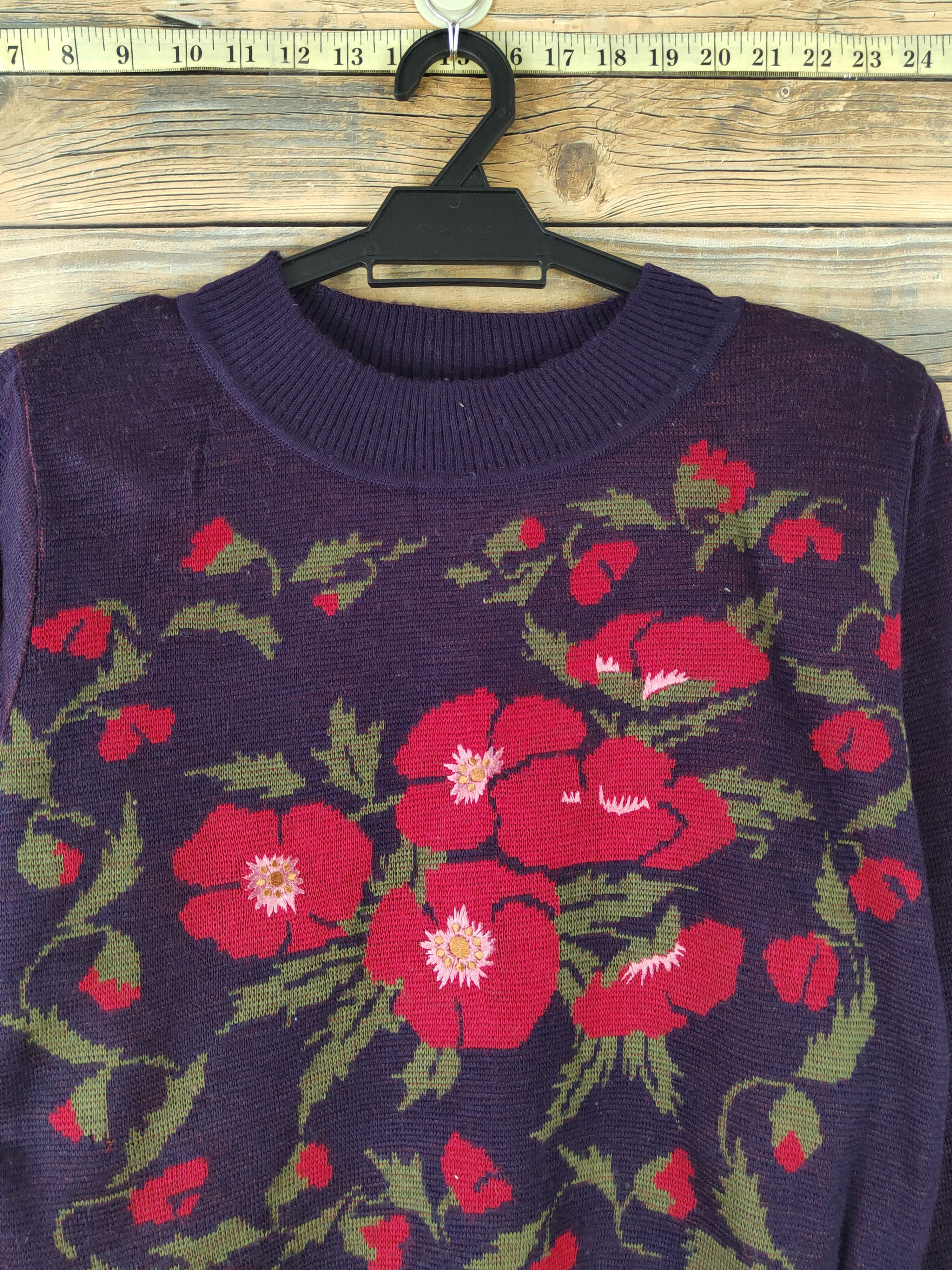 Vintage Cadorna Dark Purple Flowers Knitwear Sweatshirts #W1542 Size M / US 6-8 / IT 42-44 - 2 Thumbnail