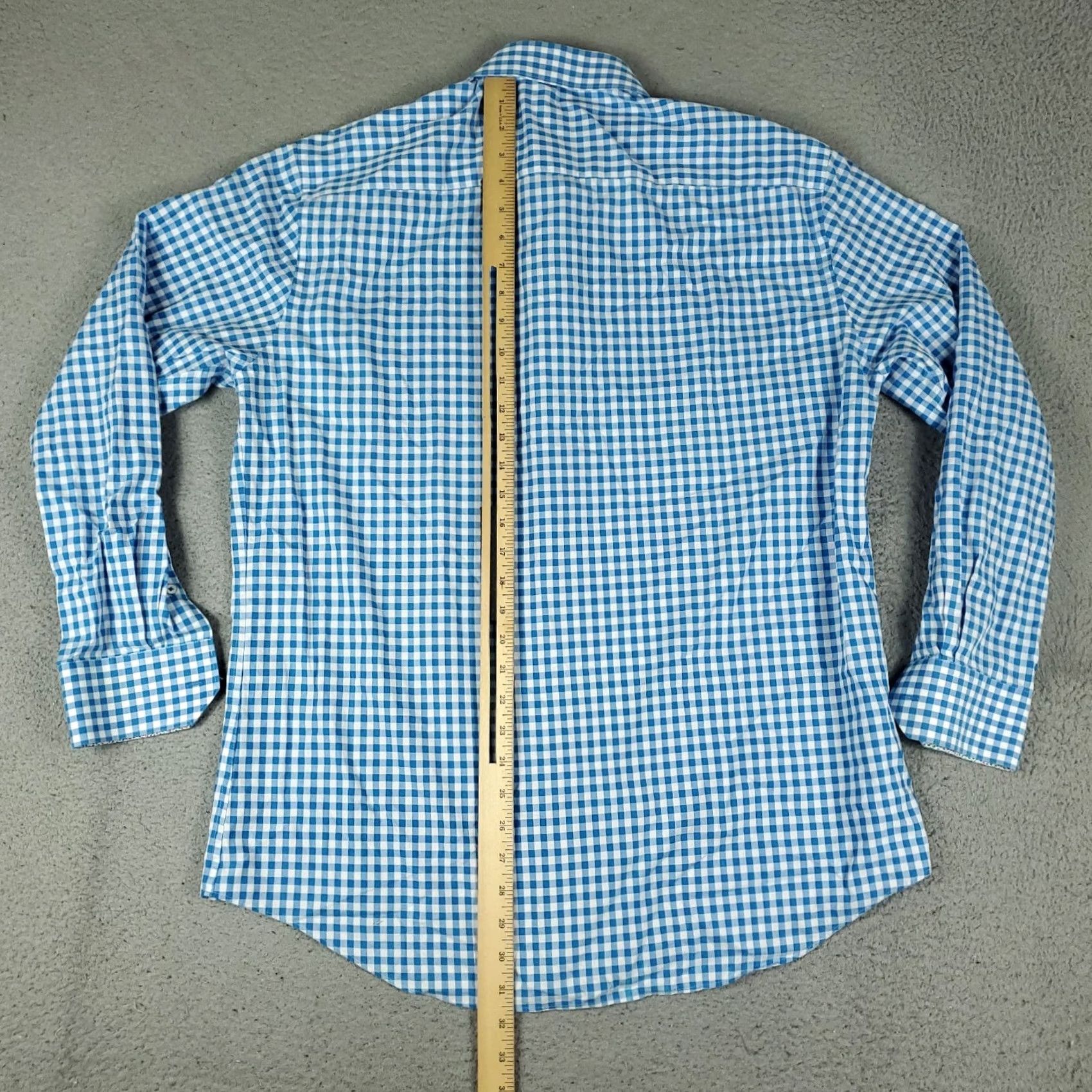 BUGATCHI Bugatchi Uomo Dress Shirt Mens Blue Check Long Sleeve Button Up Size 17 Size 46R - 5 Thumbnail