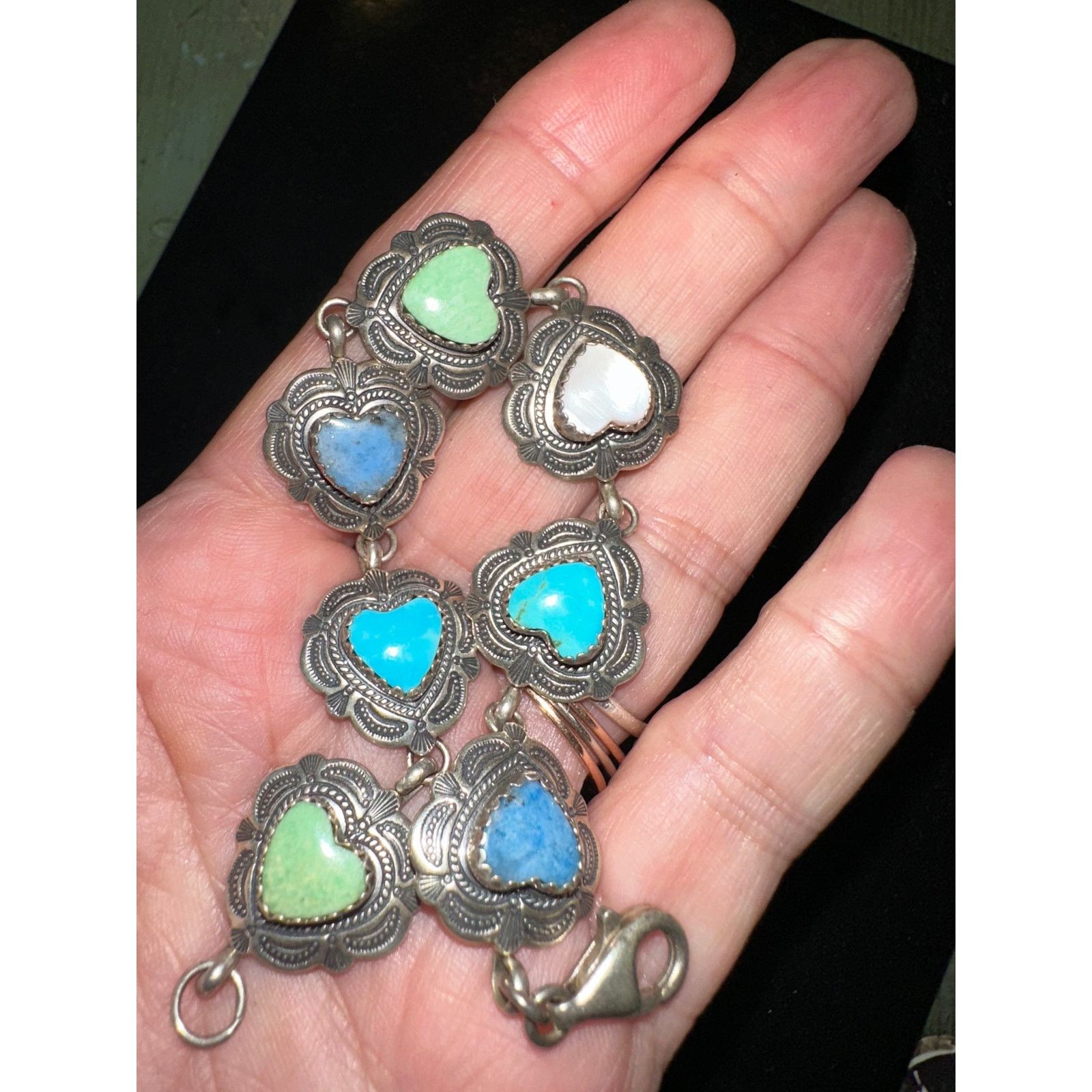 Vintage VINTAGE MULTI GEMSTONE STERLING SILVER HEART BRACELET Size ONE SIZE - 1 Thumbnail