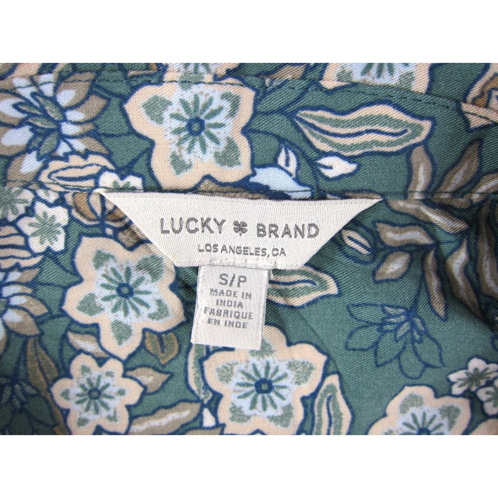 Lucky Brand Lucky Brand Button-Up Short Sleeve Blouse S Womens Floral 100% Rayon Green Brown Blue Size S / US 4 / IT 40 - 3 Thumbnail