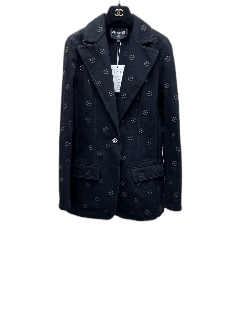 Chanel Chanel Black Camellia Denim Blazer -2505 Size XS / US 0-2 / IT 36-38 - 1 Thumbnail