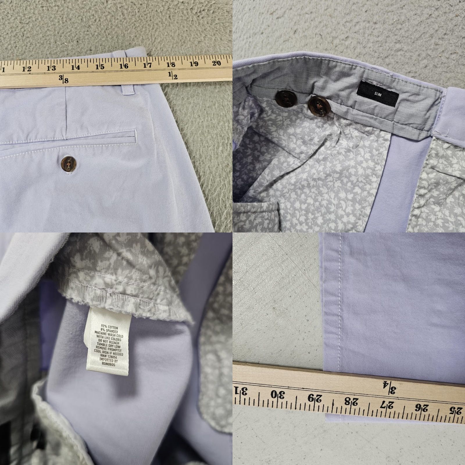 Bonobos Bonobos Chino Pants Mens 35x30 Light Purple Slim Fit Stretch Cotton Casual Size US 35 - 8 Thumbnail