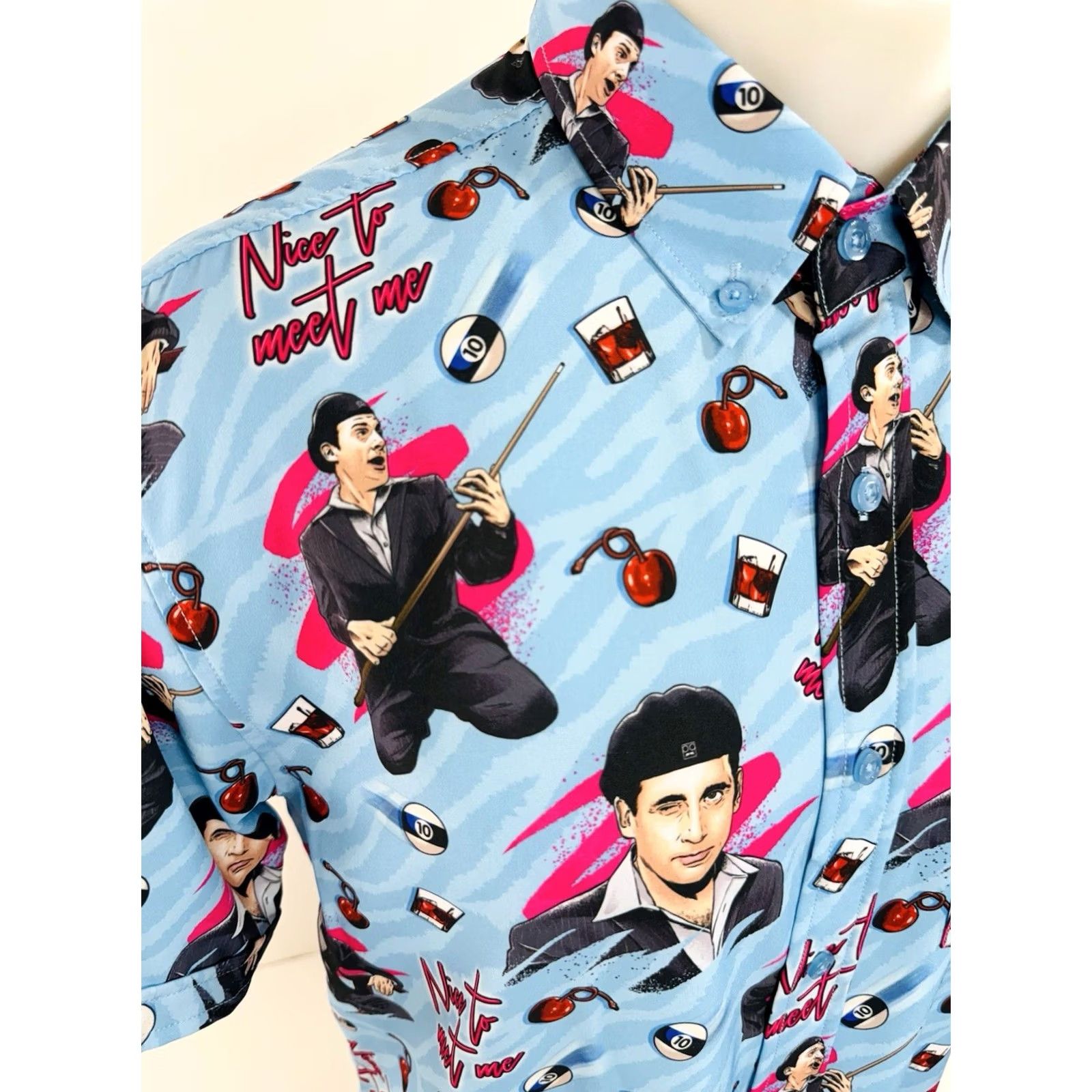 Vintage RSVLTS The Office Michael Scott NICE TO MEET ME M Shirt Blue Short Sleeve Button-Up Mens M Size US M / EU 48-50 / 2 - 2 Thumbnail