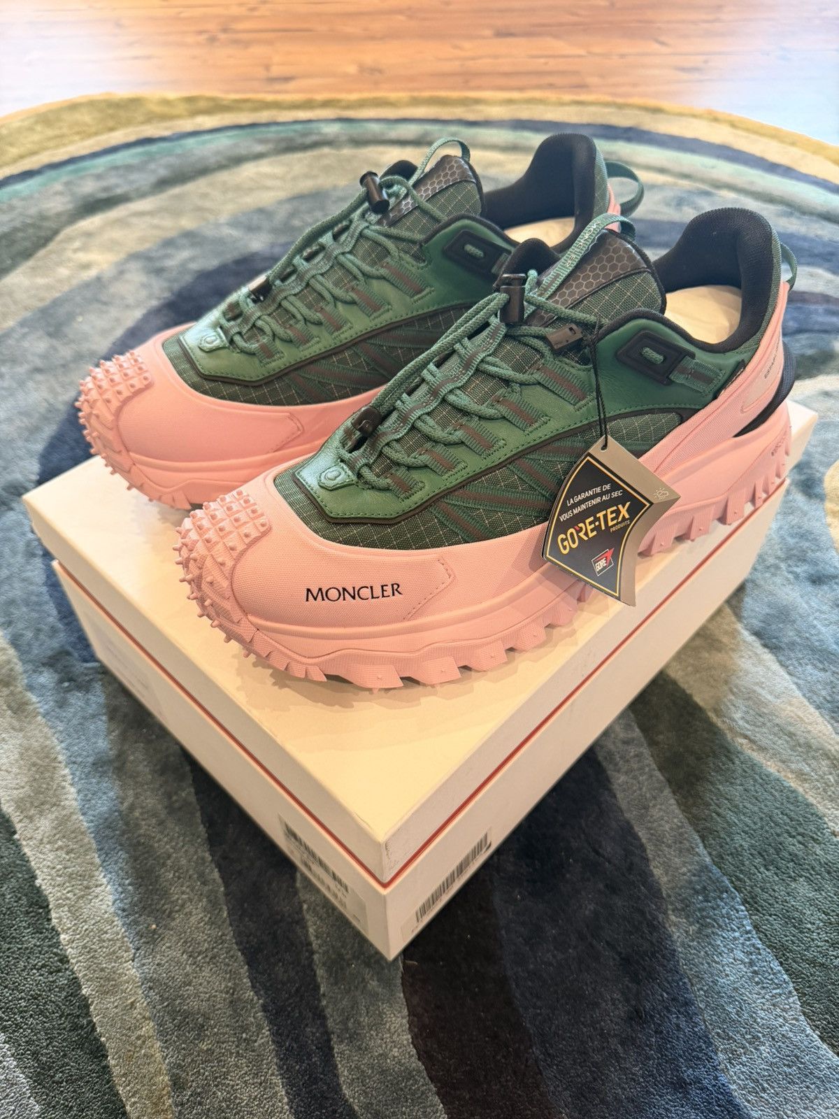 Moncler Green and Pink Men’s Chunky Athletic Sneakers Moncler Trailgrip Gore-Tex Waterproof Low Top Sneaker in  main image 2