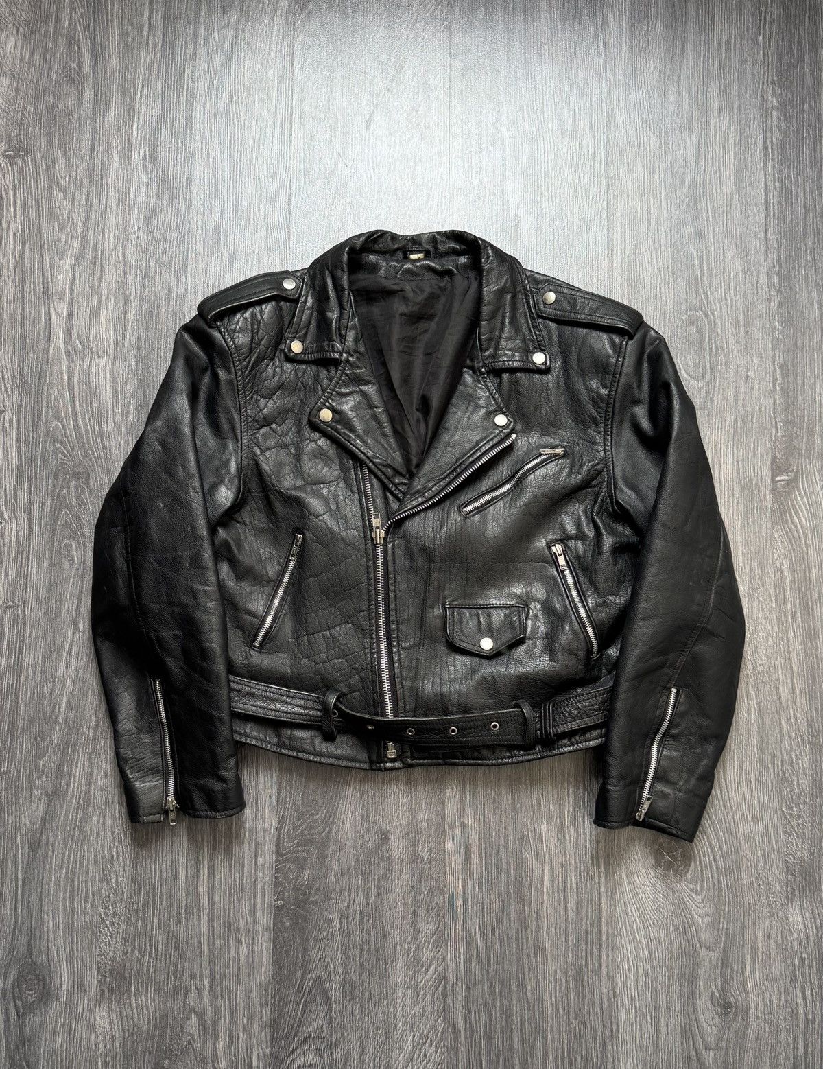 90s vintage short leather jacket （ S ） 90s Vintage Biker Leather Cropped Jacket Black