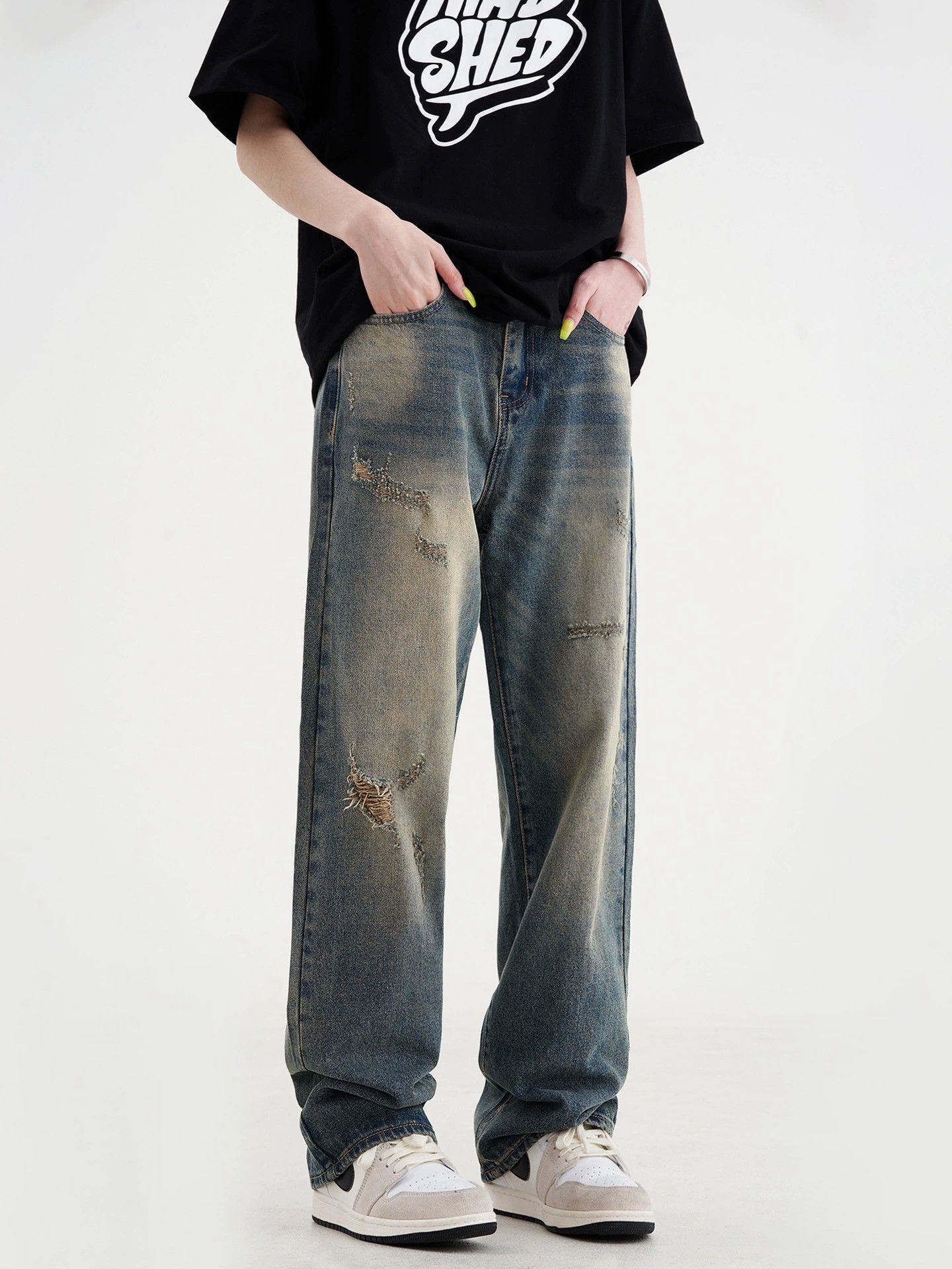 Jean Men's American distressed straight washed ripped jeans Size US 32 / EU 48 - 3 Thumbnail