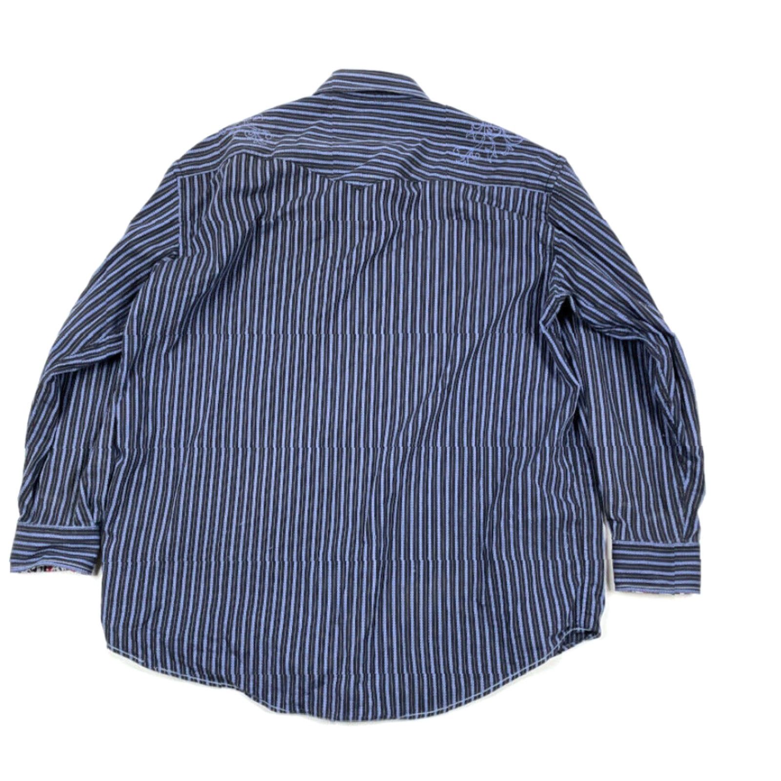Vintage Rough Stock Western Shirt Adult 2XL Blue Striped Geometric Cotton Embroidered Snap Button Pockets 90s Cowboy Grunge Rockabilly Mens Size US XXL / EU 58 / 5 - 2 Thumbnail