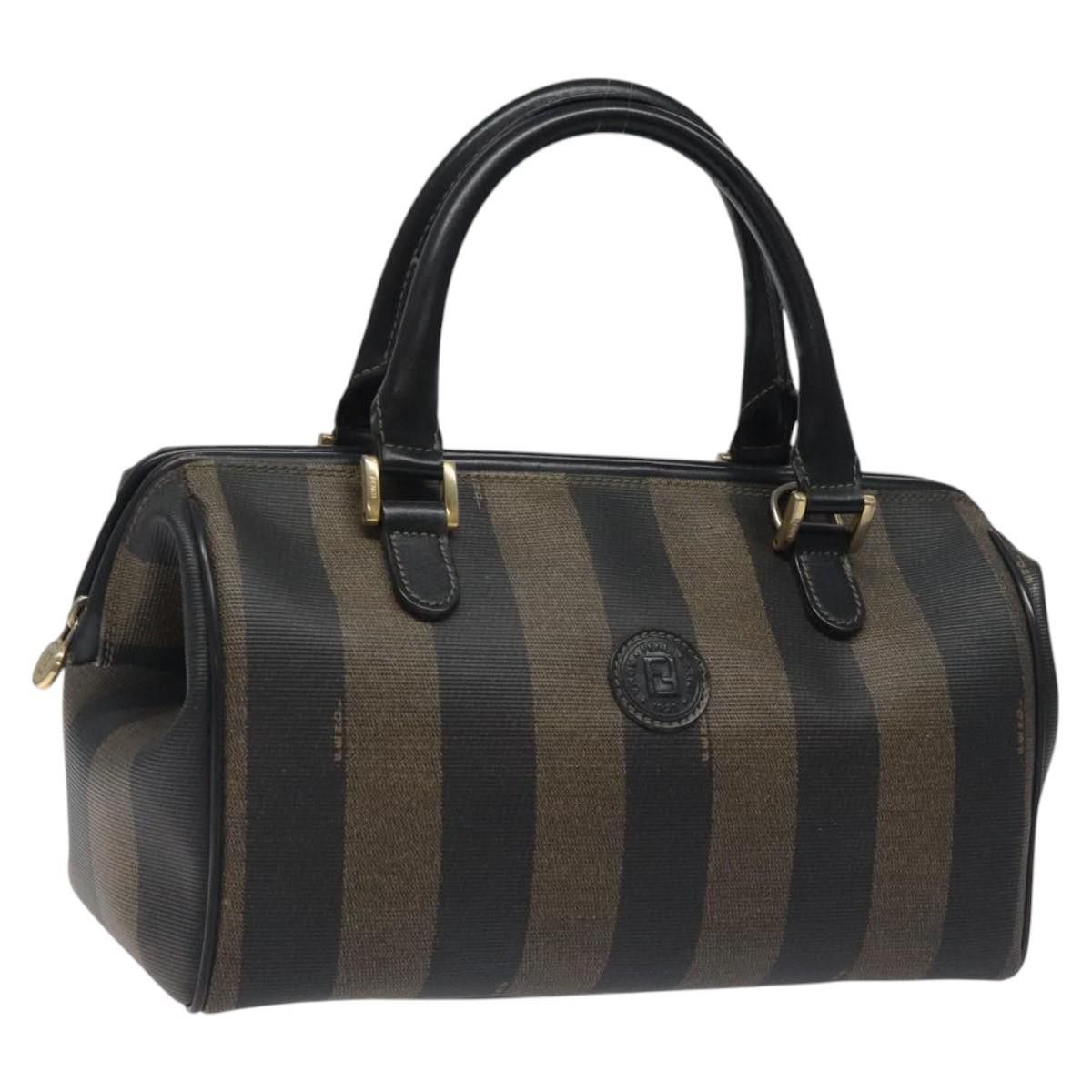 FENDI Pecan Canvas Hand Bag Pvc Brown Gold