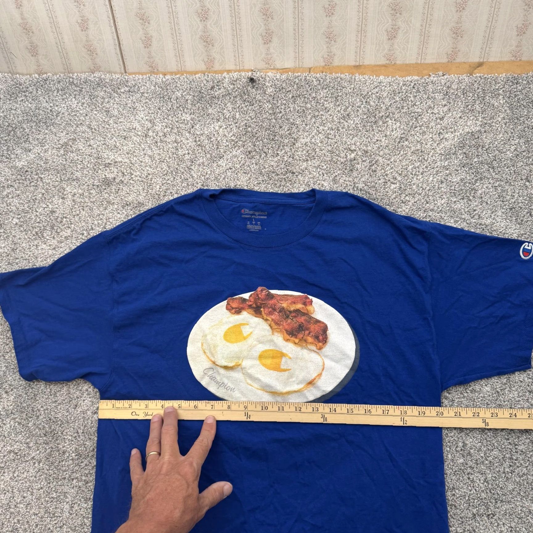 Champion Champion Shirt Mens L Blue Bacon Eggs Graphic Tee Breakfast Food Funny Size US L / EU 52-54 / 3 - 7 Thumbnail