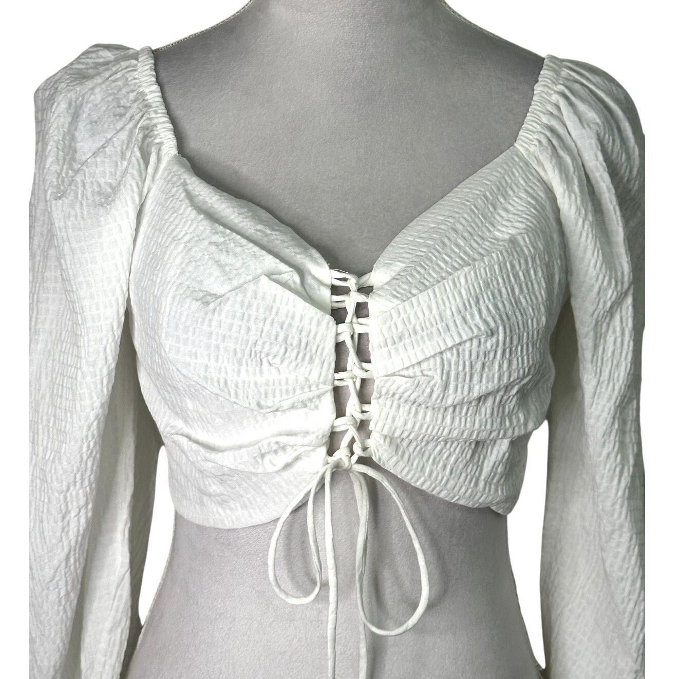Topshop Topshop Crop Top Lace Up Front Long Sleeve Cropped White 6 Size M / US 6-8 / IT 42-44 - 3 Thumbnail