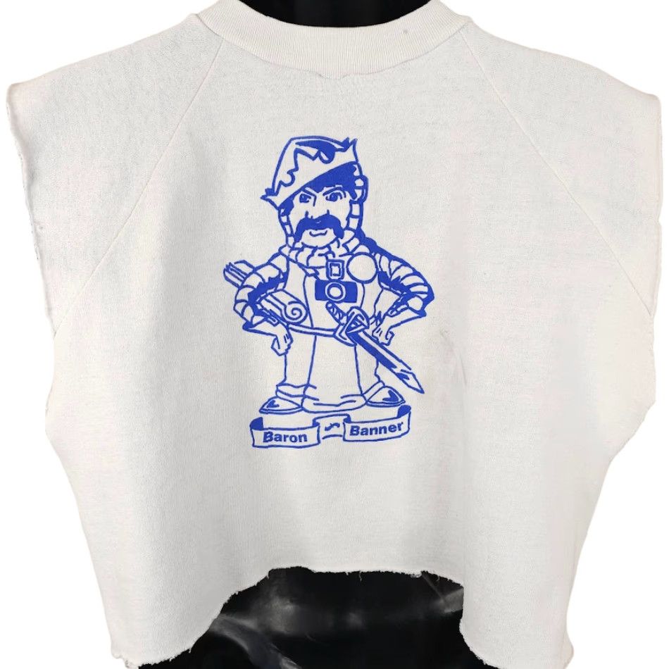 Vintage VINTAGE Baron Banner Sweatshirt Mens Size Medium White 80s Fountain Valley High School Crop Top Size US M / EU 48-50 / 2 - 4 Thumbnail