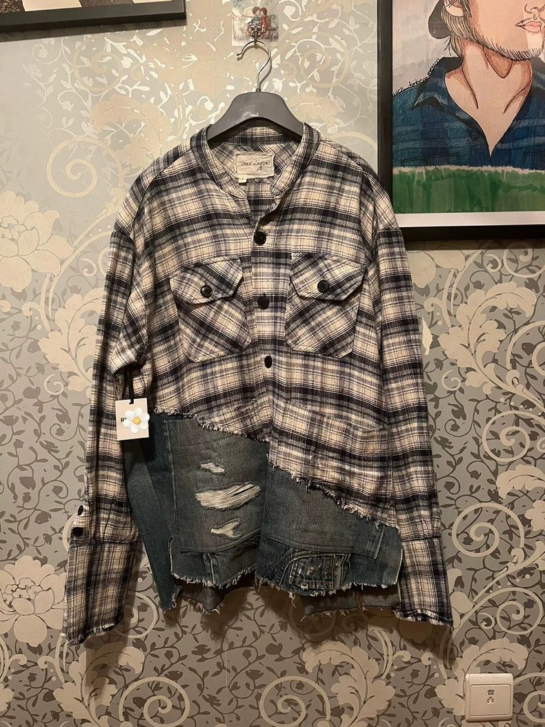greg lauren size 2 Loose denim blue and white checkered pa
