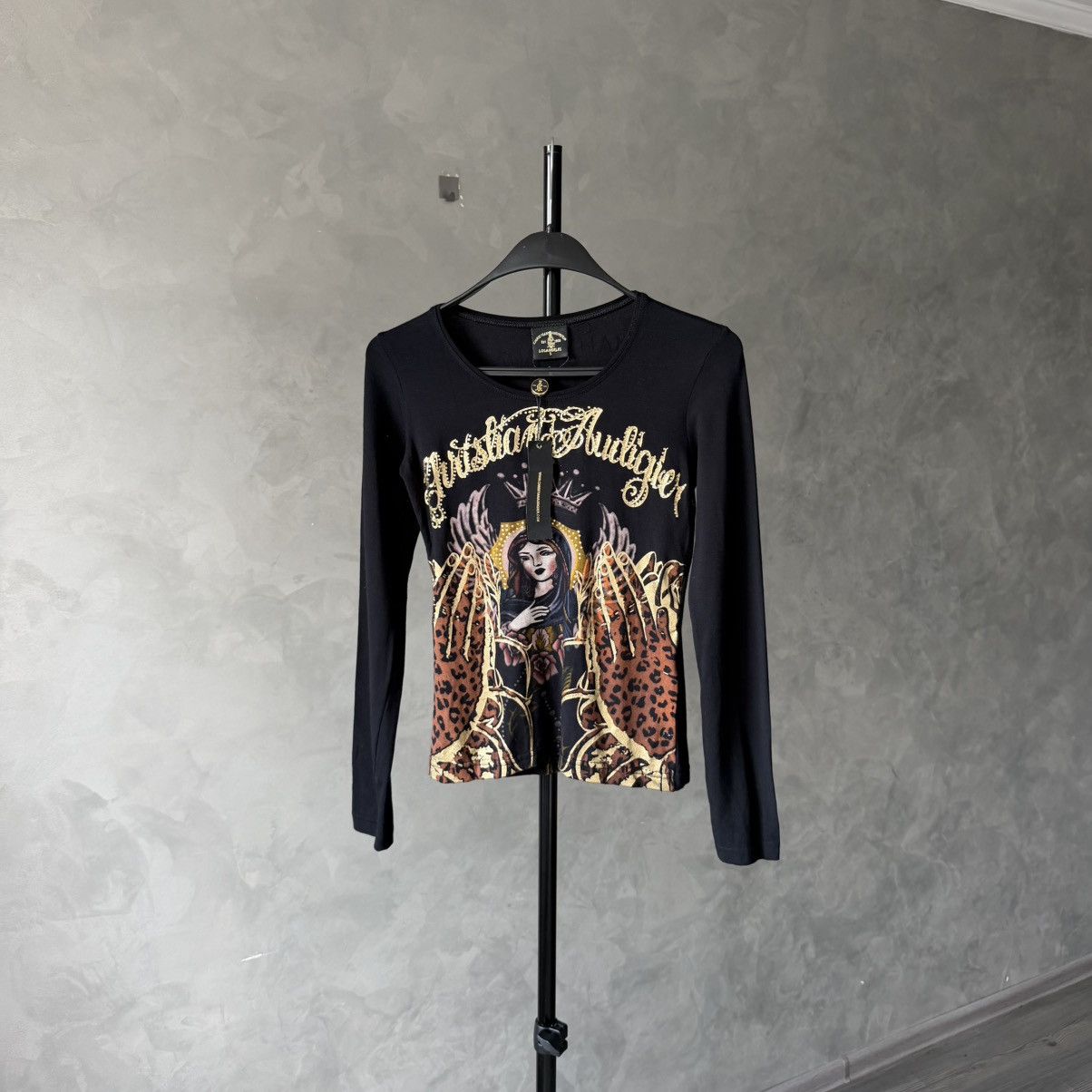 Christian Audigier Christian Audigier Vintage Y2K Virgin Mary Rhinestone LS Size S / US 4 / IT 40 - 1 Thumbnail