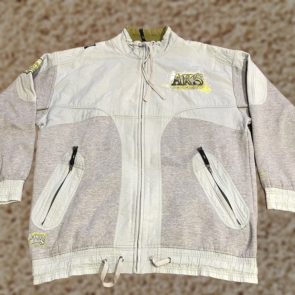 Akademiks VINTAGE Akademiks Jacket Mens L Gray Jeanius Bros Full Zip Patchwork Streetwear AKS Size US 33 - 1 Thumbnail