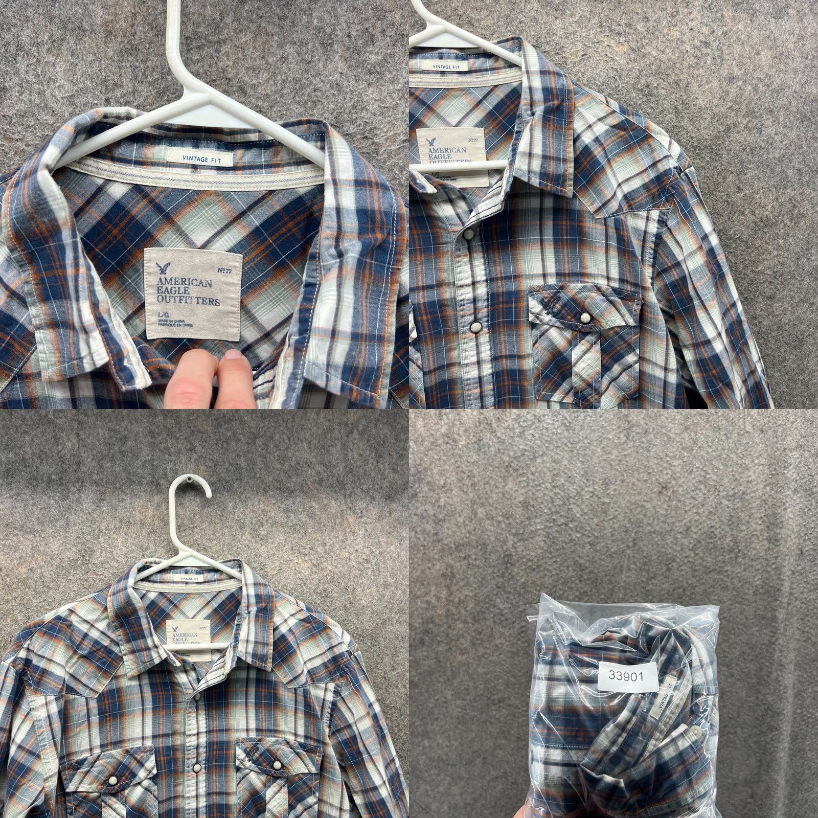 American Eagle Outfitters VINTAGE American Eagle Outfitters Shirt Western Plaid Button-Up Long Sleeve Collared Blue Orange Mens Large 44 Chest Regular Fit Cotton Size US L / EU 52-54 / 3 - 8 Thumbnail