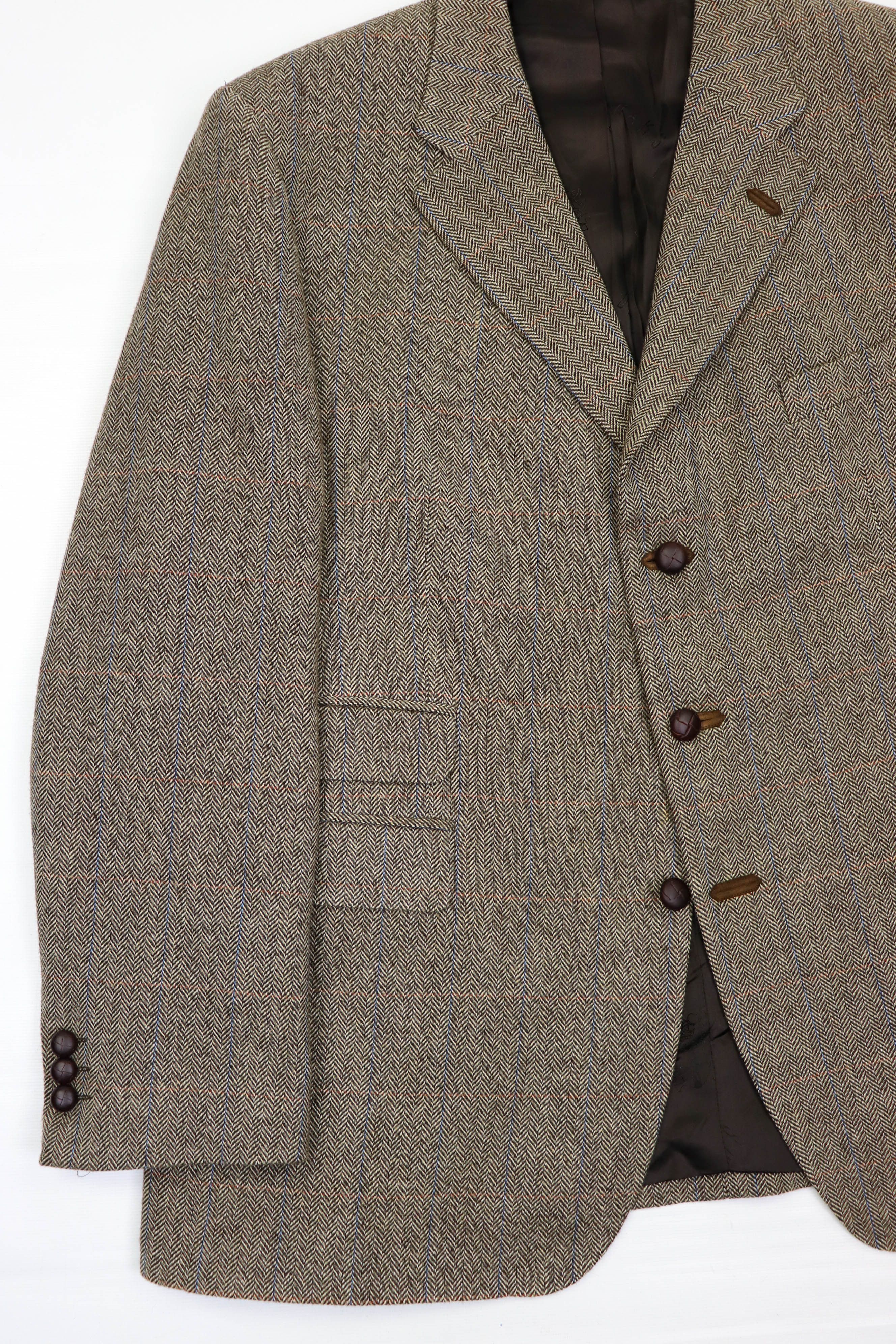 DAKS DAKS Beige Herringbone Tweed Wool Sport Coat Blazer Jacket Size 46R - 5 Thumbnail