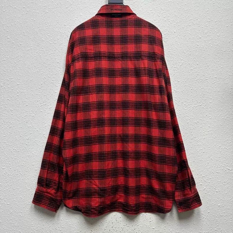 Balenciaga Balenciaga Double-Sided Red Flannel Plaid Form-Fitting Shi Size US XS / EU 42 / 0 - 3 Thumbnail