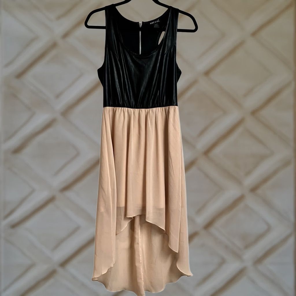 Vintage VINTAGE Wet Seal Dress Womens L Black HiLo Faux Leather Pink Chiffon Whimsygoth Ballerina Size Size L / US 10 / IT 46 - 1 Thumbnail