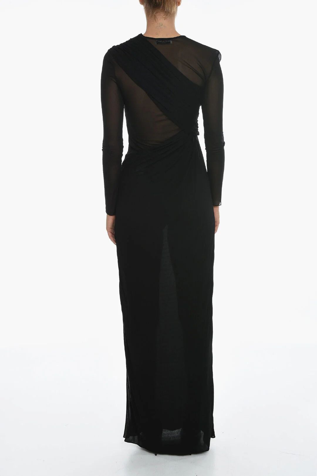 Saint Laurent Paris og1mm0326 Asymmetric Draped Dress in Black Size M / US 6-8 / IT 42-44 - 2 Thumbnail