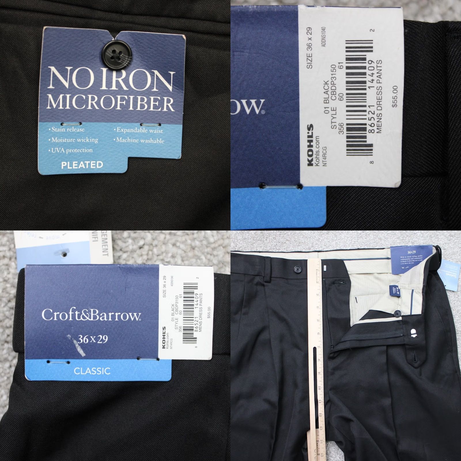 Croft & Barrow Croft & Barrow Pants Mens 36x30 Black NWT Dress Pants Classic Flat Front Stretch Easy Care Cotton Polyester Size US 36 / EU 52 - 8 Thumbnail