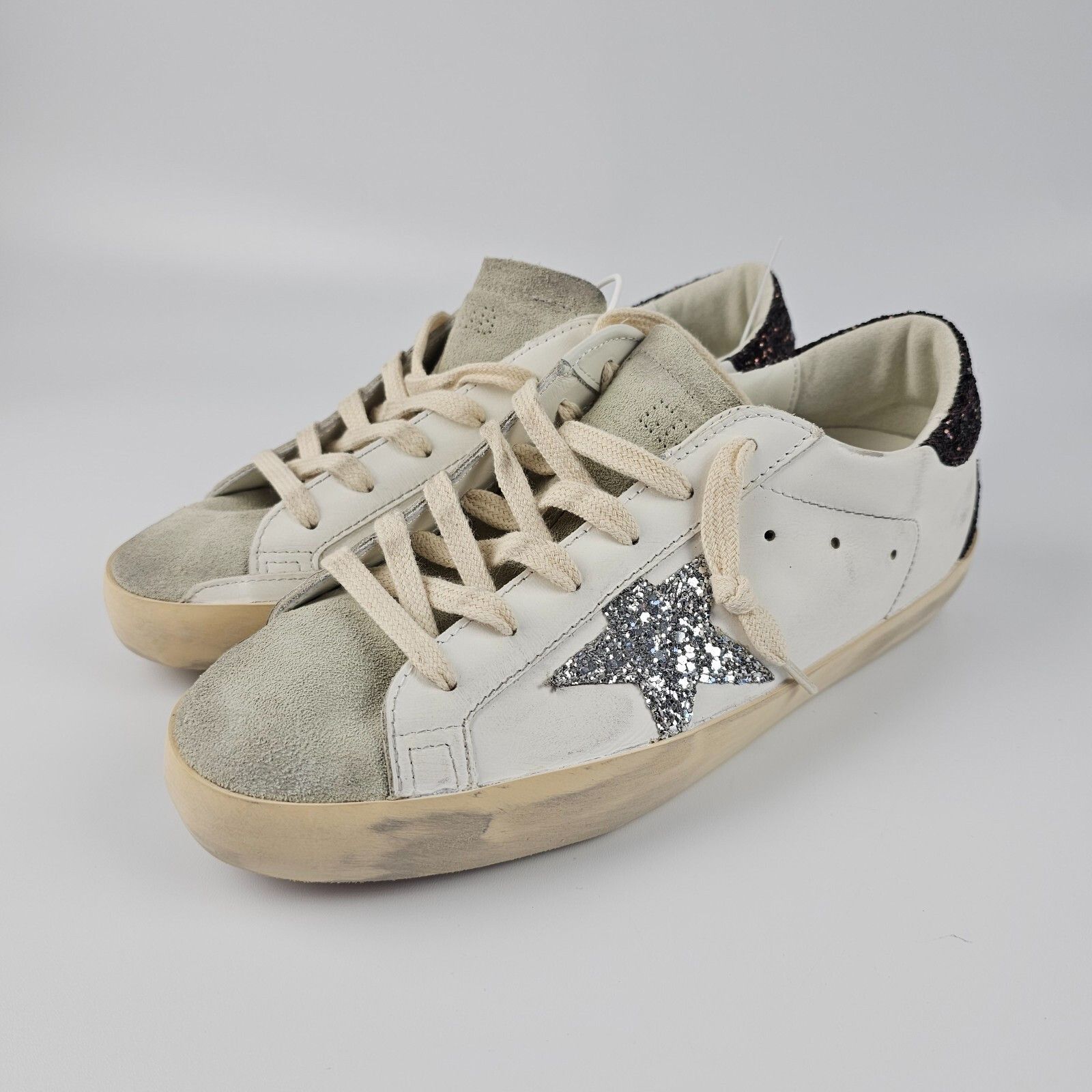 GOLDEN GOOSE Super-Star Women's White/Brown Glittered Low To