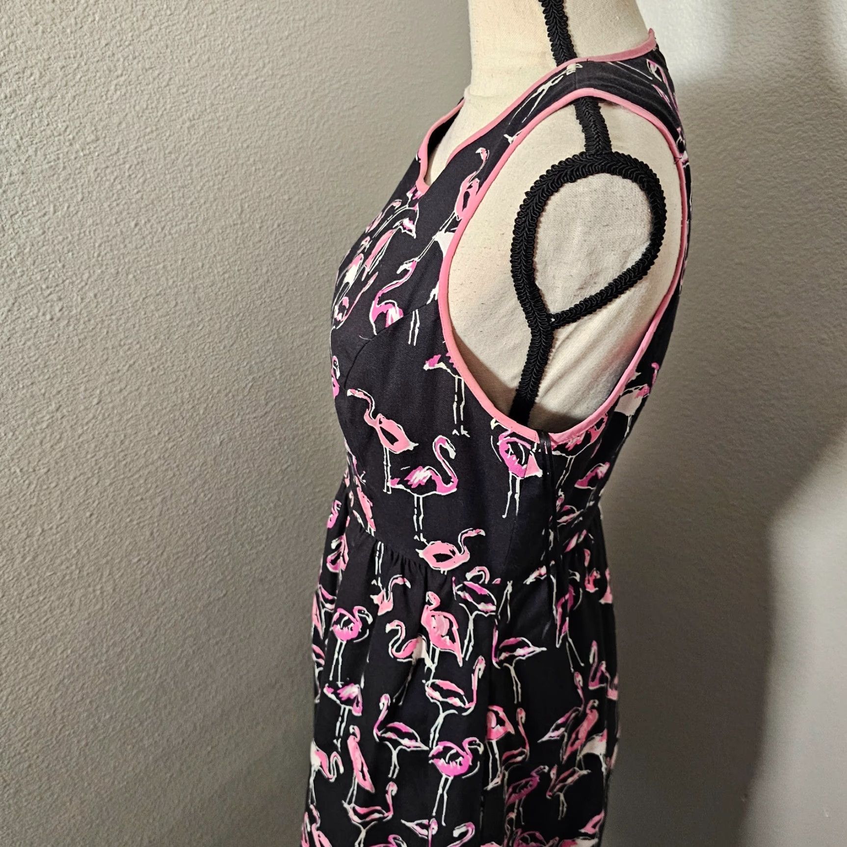 Vintage Crown And Ivy Size 6 Navy Tropical Dress Flaming Print Sleeveless Zip Back Fashion Shirt Dress Knee Length Black 6 Sleeveless Zip Crown And Ivy Size M / US 6-8 / IT 42-44 - 3 Thumbnail