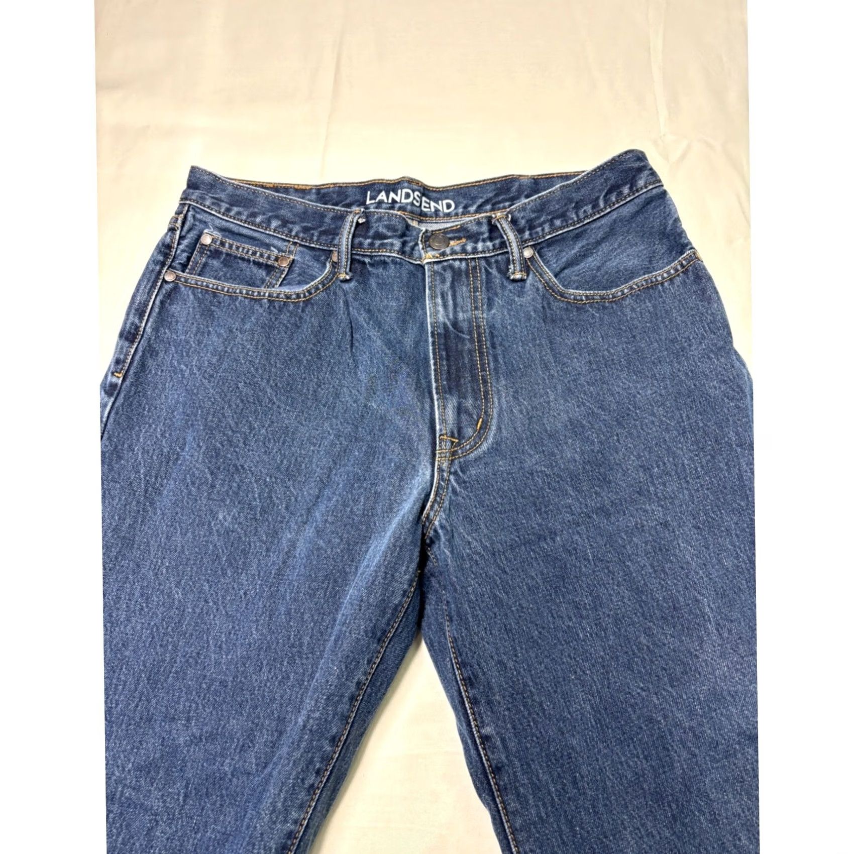 Lands' End Lands' End Jeans Men 33x33 Blue Denim Cotton Regular Fit Straight Pockets Easy Care Zip Button Vintage? No Size US 33 - 2 Thumbnail