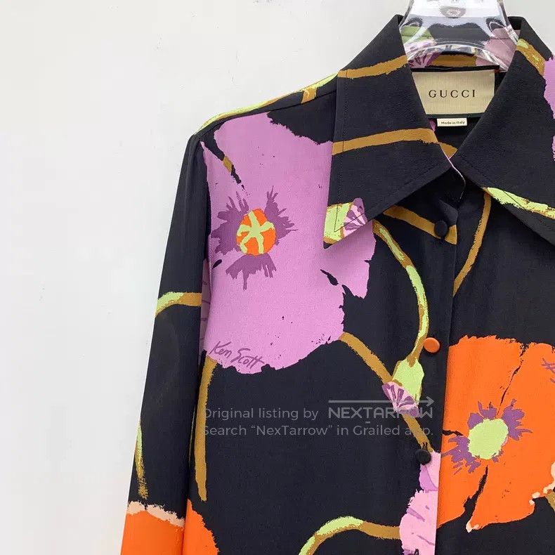 Gucci Gucci Black floral printed mulberry silk lapel single-brea Size XS / US 0-2 / IT 36-38 - 3 Thumbnail