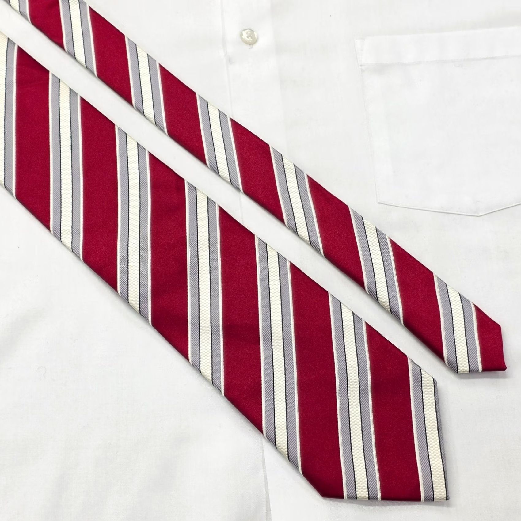 Vintage Donald J Trump Tie Red White Stripe Signature Collection Hand Made 100% Silk Shirt Mens Tie Size ONE SIZE - 4 Thumbnail