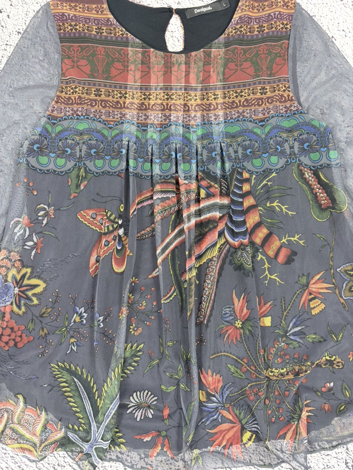 Jean Paul Gaultier Desigual Mesh Long Sleeve Boho Top Floral Graphic Print L Size L / US 10 / IT 46 - 4 Thumbnail