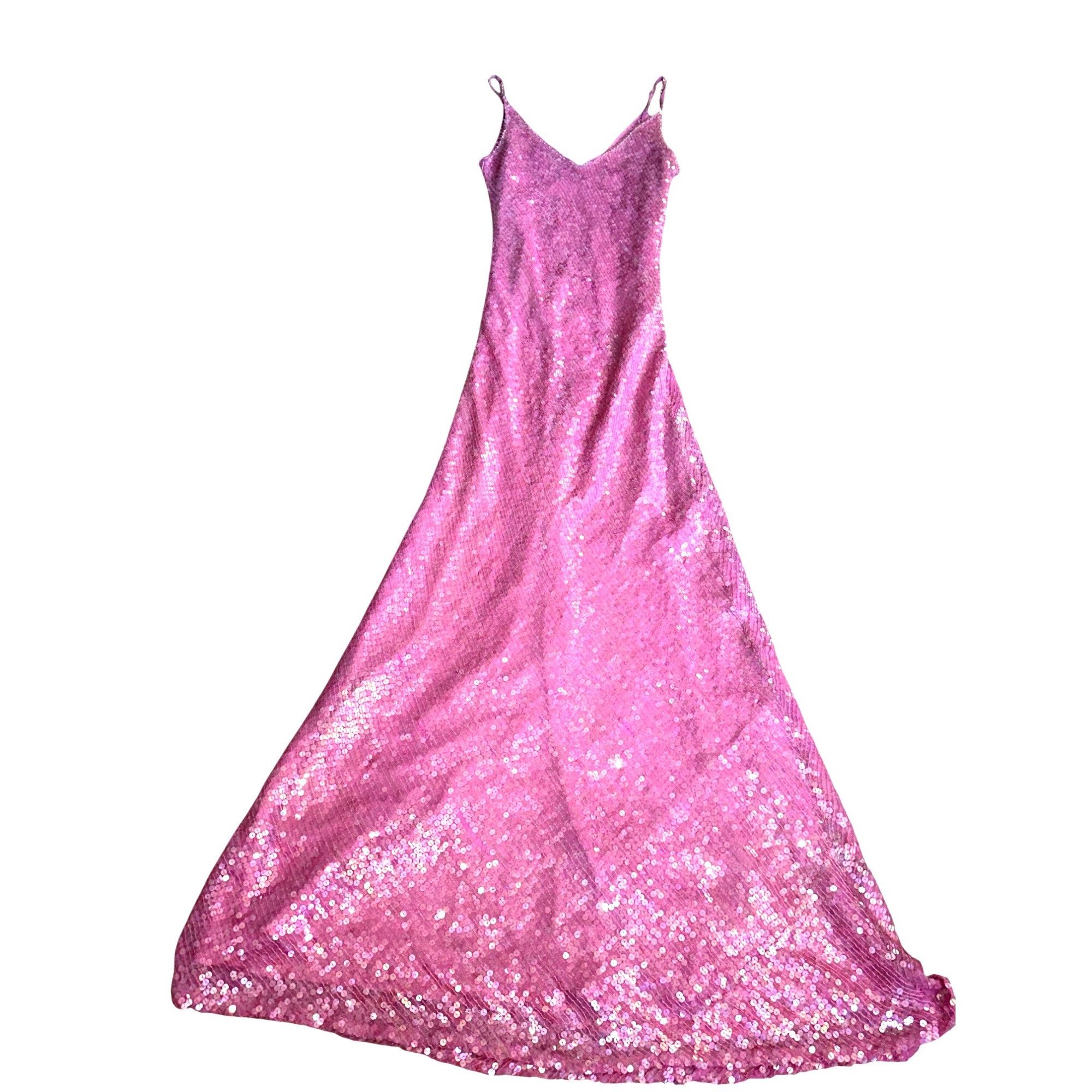Other Scala Small Pink Silk Sequin Bias Cut Gown V Back Barbiecore Size S / US 4 / IT 40 - 10 Thumbnail