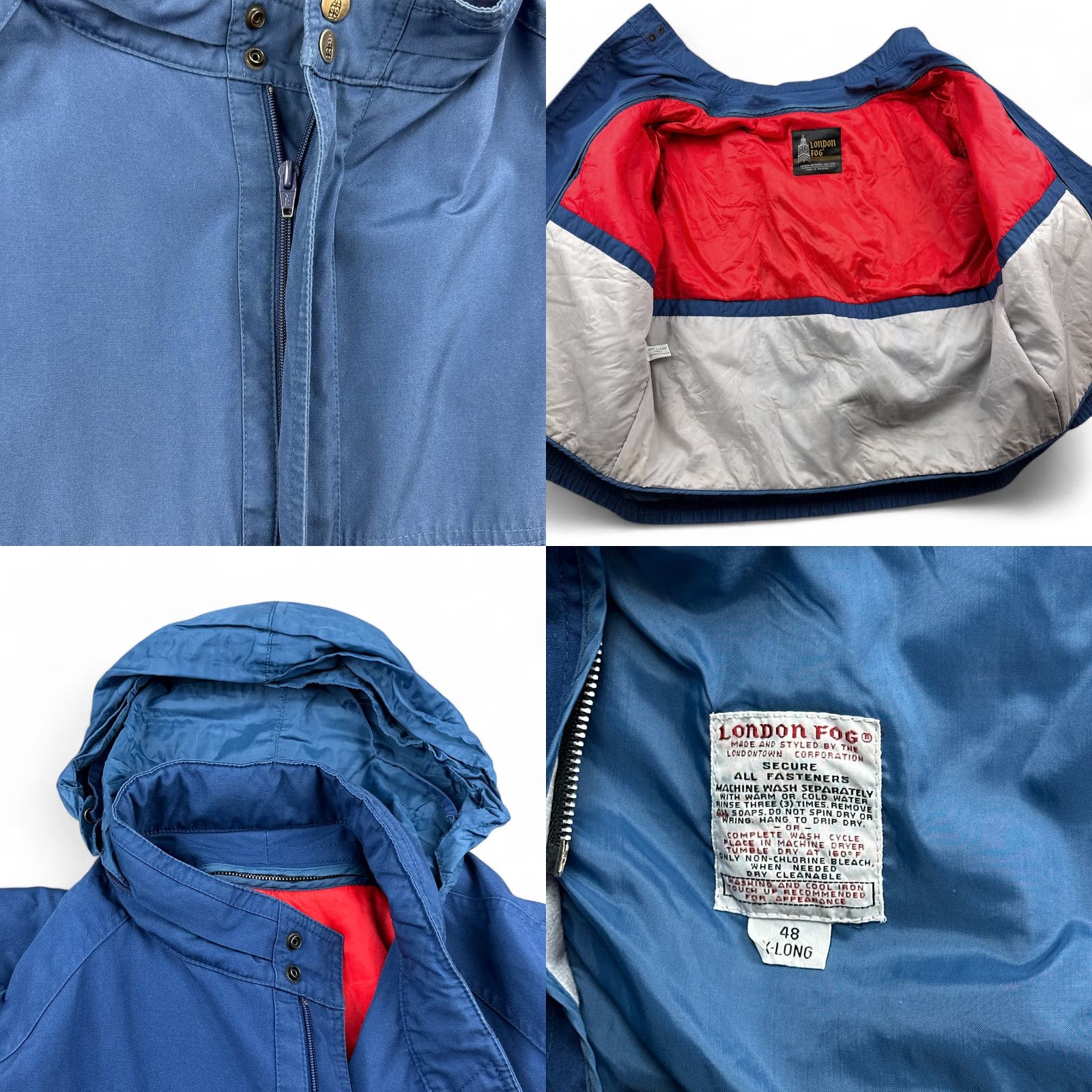 London Fog VINTAGE London Fog Jacket Bomber Jacket Blue XL Adult Long 48 EXTRA LARGE Hooded Removable Lining ZIP Snaps Pockets 80s Men Size US XL / EU 56 / 4 - 8 Thumbnail