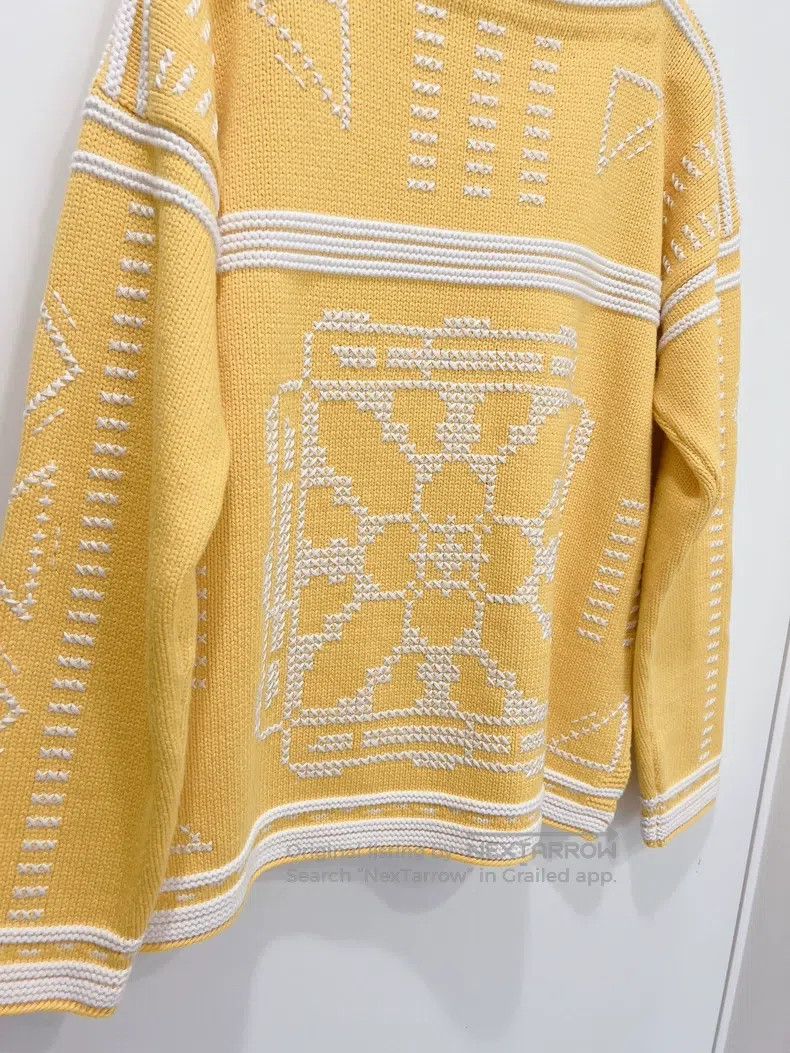 Hermes Hermes Yellow and White Mixed Colorwork Sweater Size XXS / US 00 / IT 34 - 6 Thumbnail