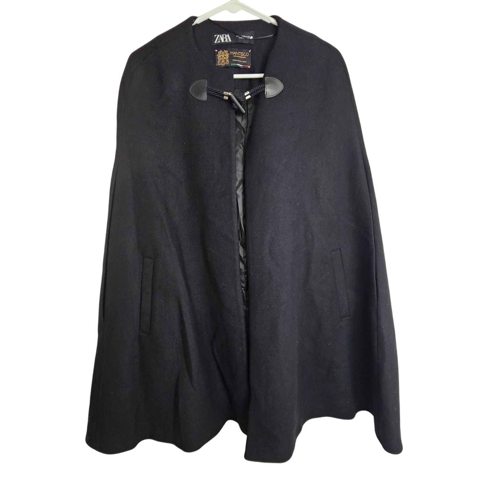 Zara ZARA Manteco Wool Cape Poncho Coat Women XS Black Size XS / US 0-2 / IT 36-38 - 1 Thumbnail