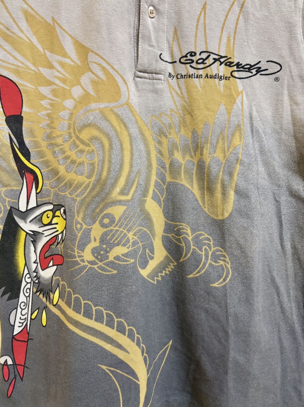 Ed Hardy Vintage Y2k Ed Hardy By Christian Audigier Skull Tiger Polo Size US M / EU 48-50 / 2 - 6 Thumbnail