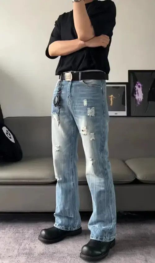 Designer × Japanese Brand × Vintage flared damaged yuppie ripped jeans Size US 30 / EU 46 - 1 Thumbnail