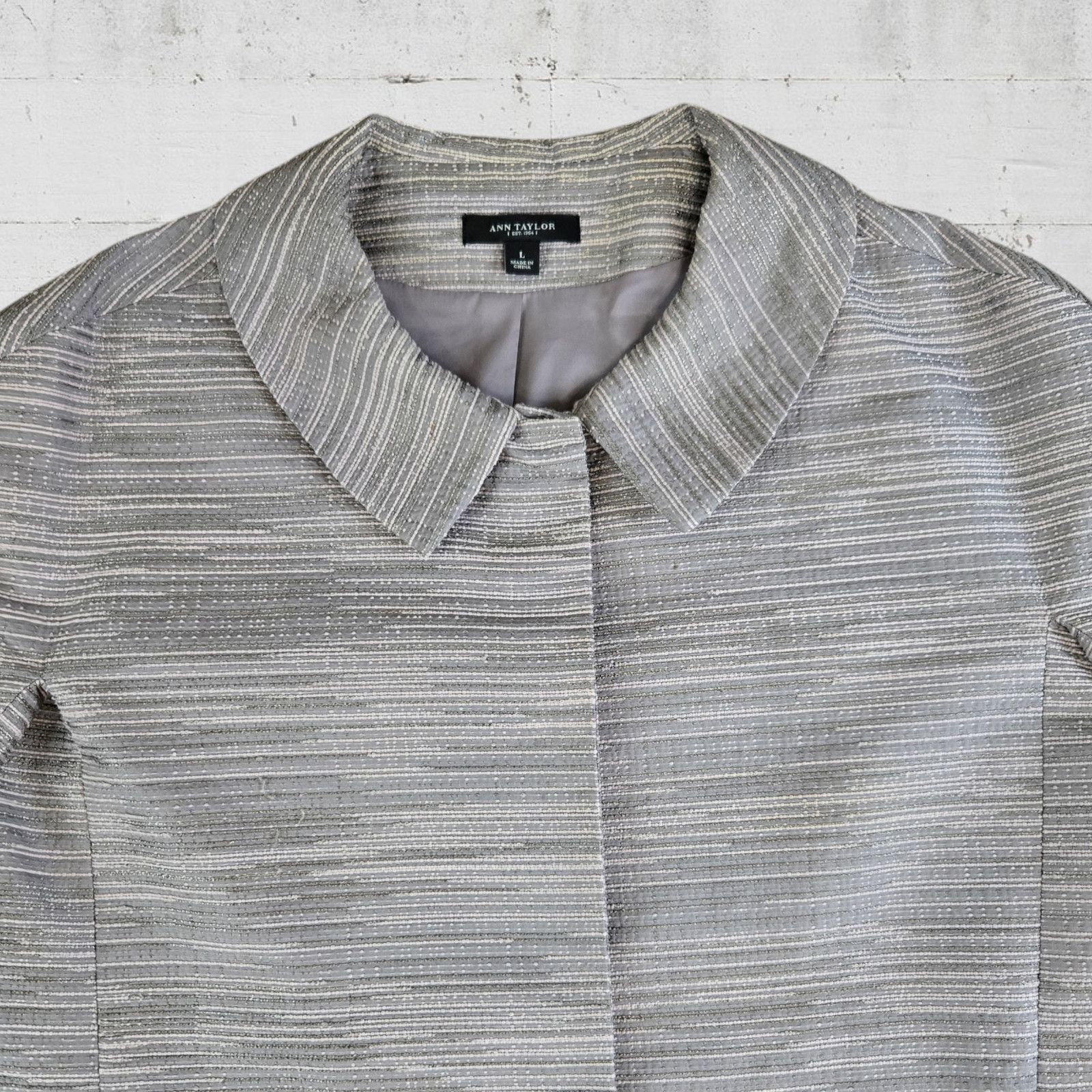 Ann Taylor Ann Taylor Silver Metallic Tweed Blazer Size Large Size L / US 10 / IT 46 - 3 Thumbnail