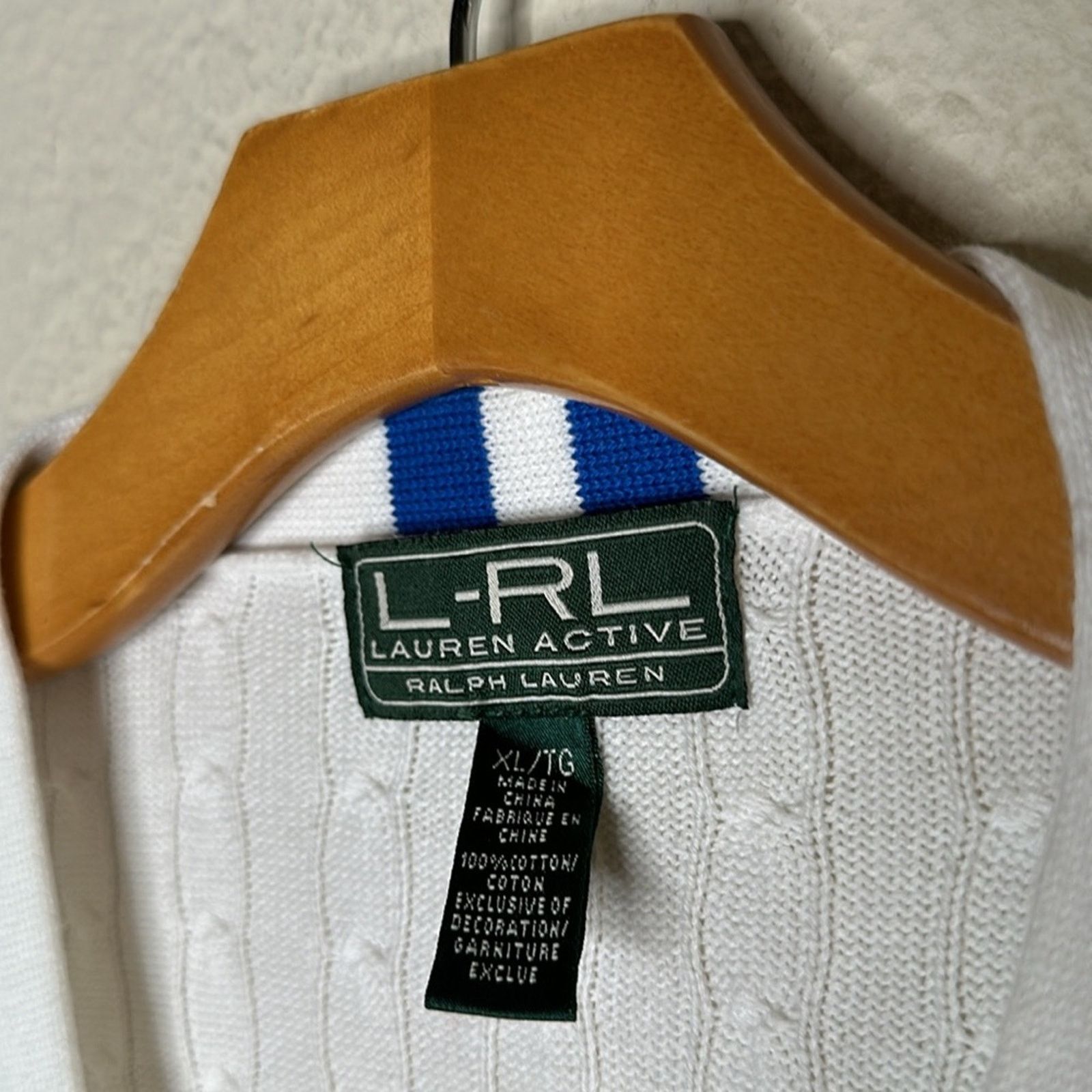 Lauren Ralph Lauren × Vintage VTG Ralph Lauren Cable Knit White Blue Logo Sweater XL Size XL / US 12-14 / IT 48-50 - 4 Thumbnail