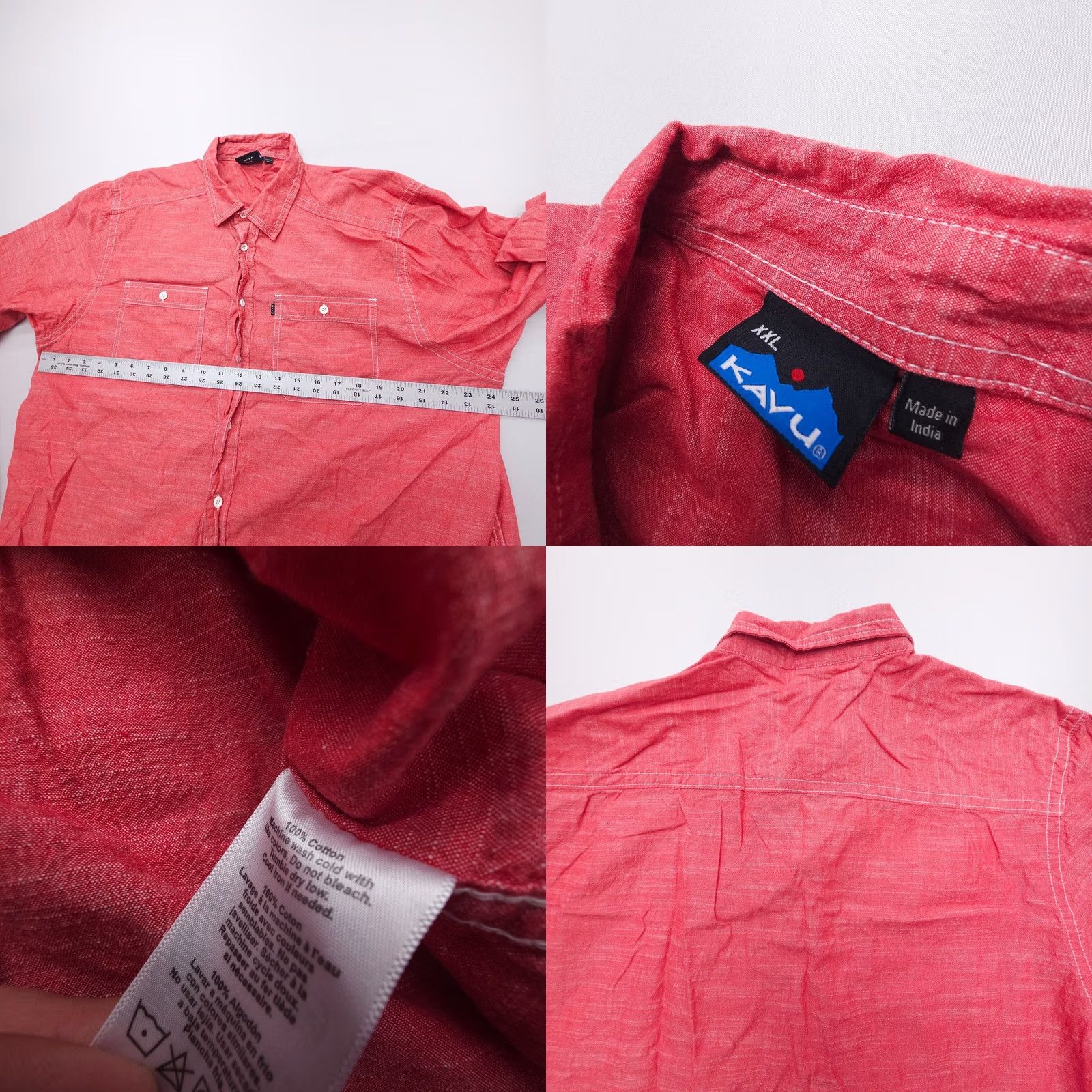 KAVU KAVU Shirt Red 2XL 100% Cotton Contrast Stitch Long Sleeve Mens Size US XXL / EU 58 / 5 - 8 Thumbnail